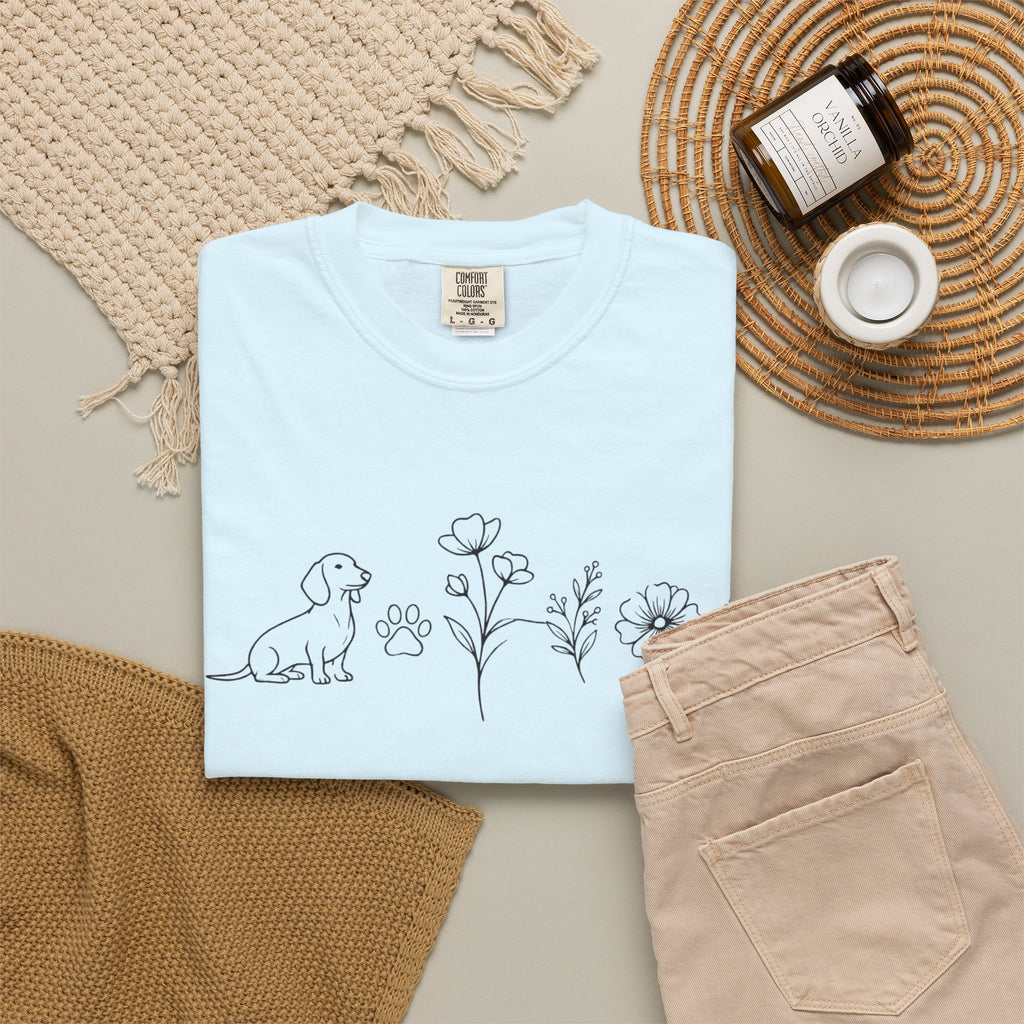 Dachshund Dog & Wildflowers Graphic T-Shirt