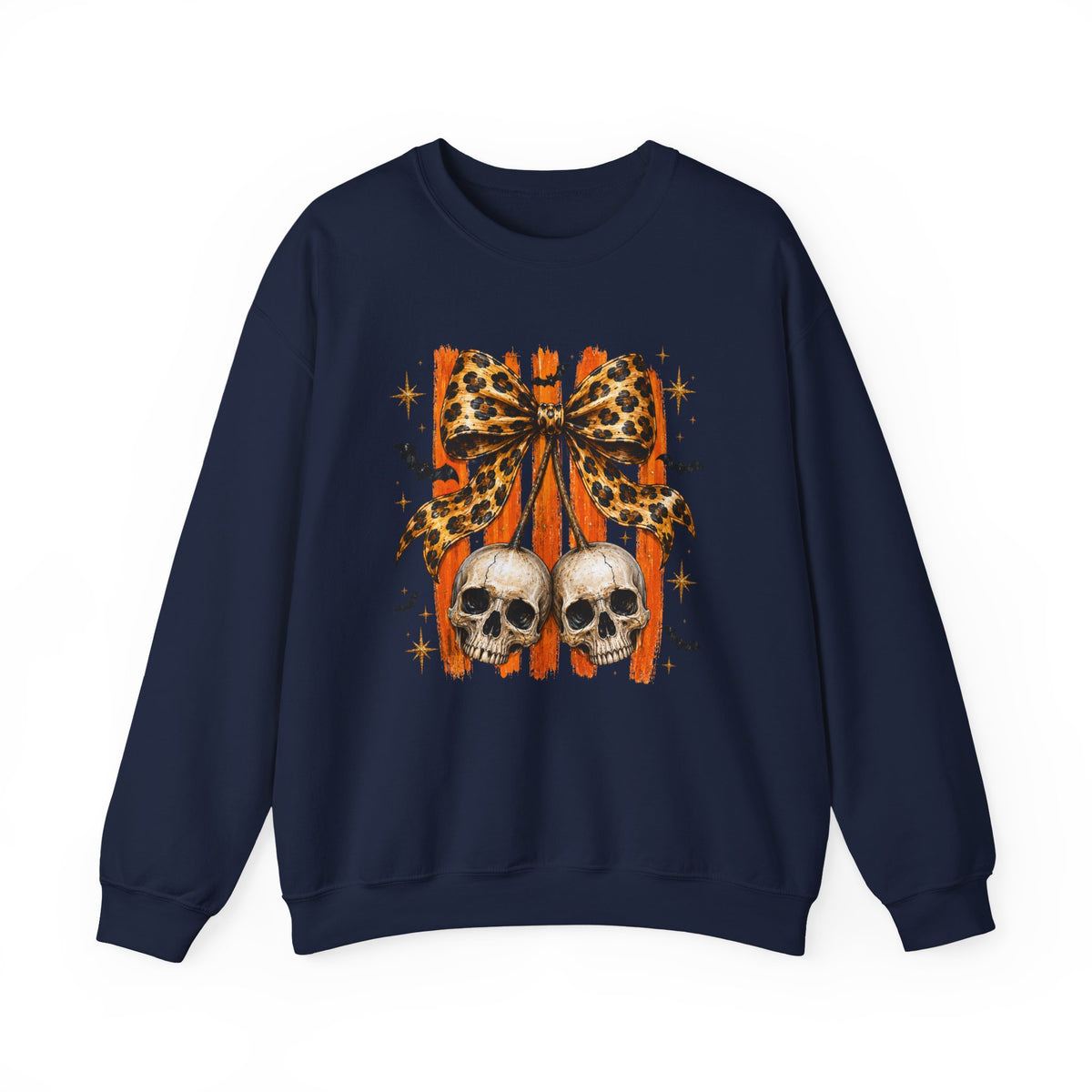 Skull Bow Sweatshirt — Leopard Bow Halloween Crewneck