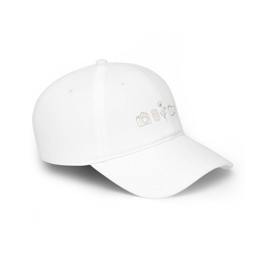 Photographer Icons Low Profile Baseball Cap — Camera, Lens, Tripod Design