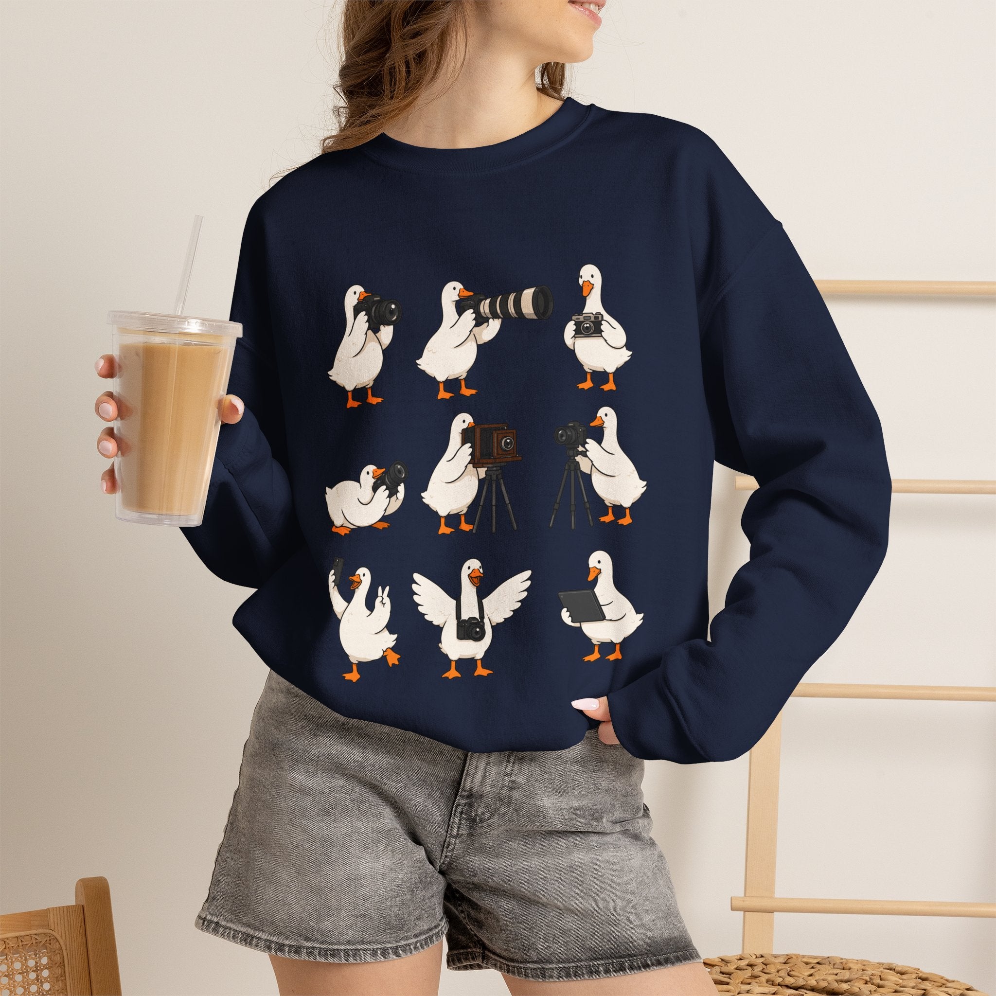 Photographer Geese Crewneck Sweatshirt – Cute Goose Photography Graphic