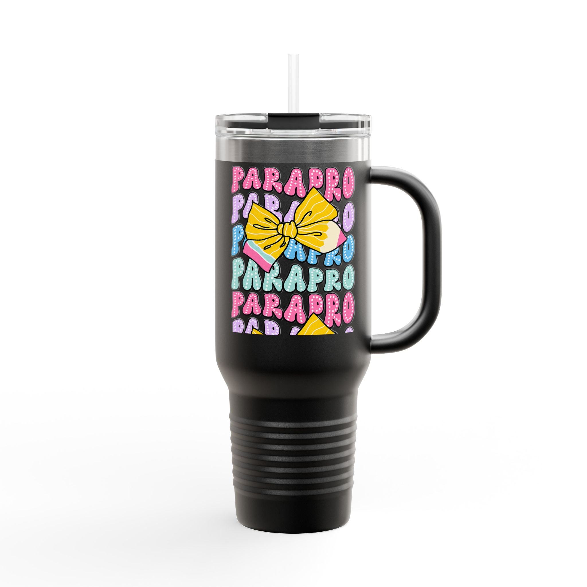 40oz Insulated Travel Mug — Colorful 'PARA' Pattern with Bow Design