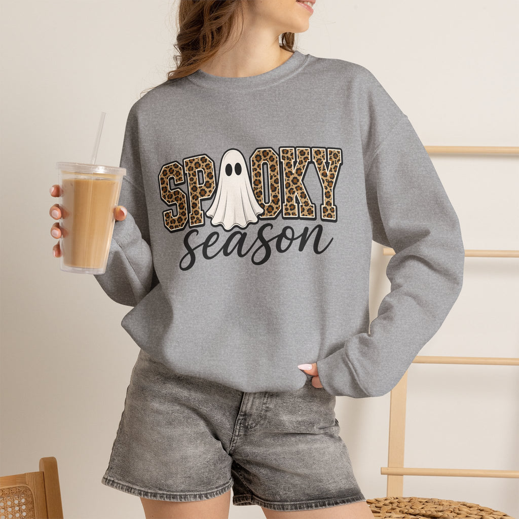 Spooky Season Sweatshirt - Leopard Print Ghost Halloween Crewneck