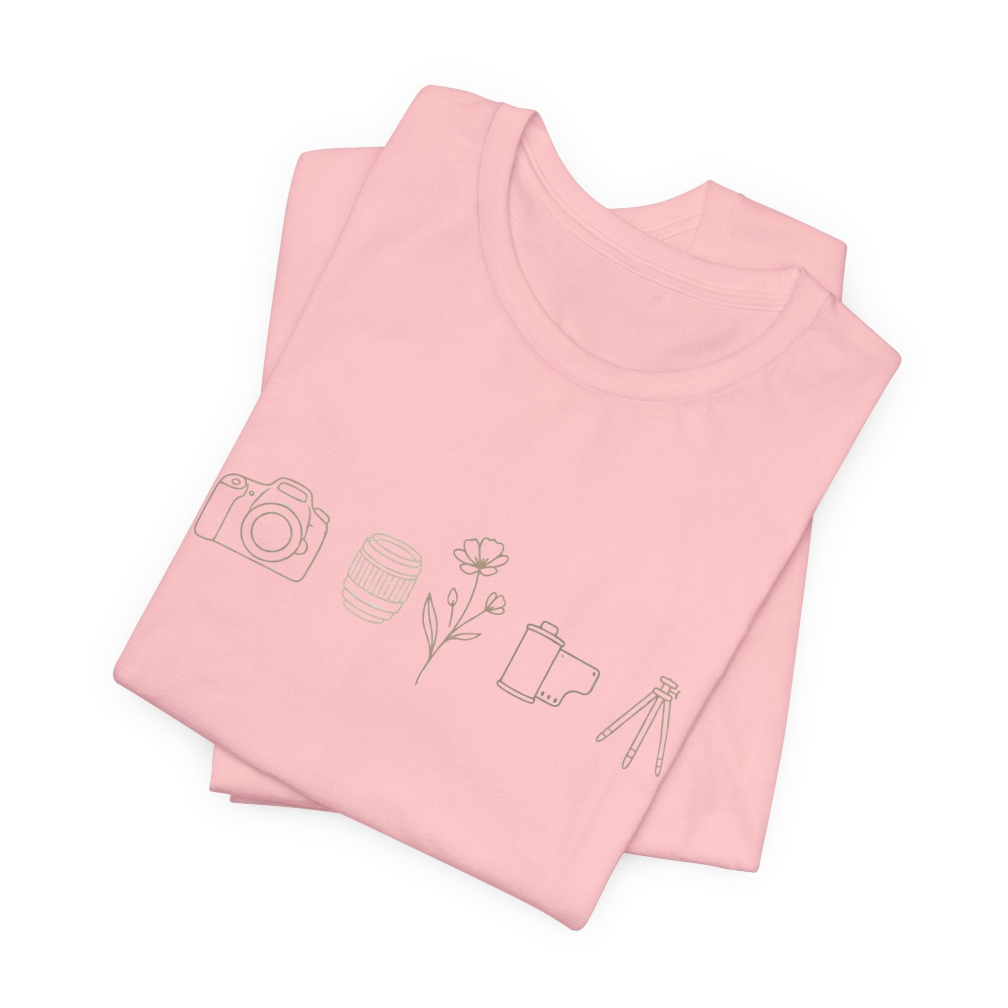 Photography Icons Tee — Minimal Camera, Film, Flower & Tripod Graphic Shirt
