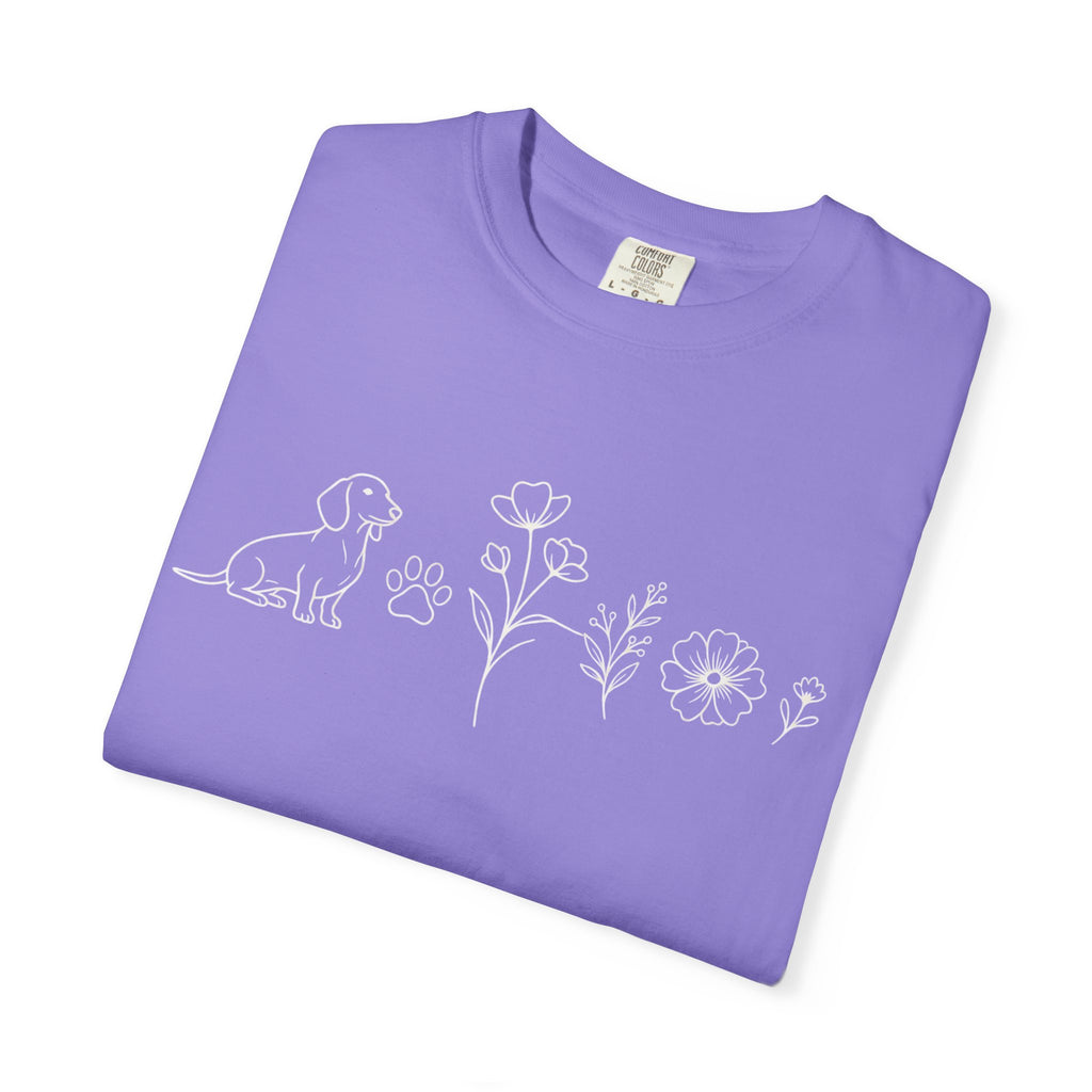 Floral Dachschund Line Art T-Shirt — Minimal Dog & Wildflower Tee