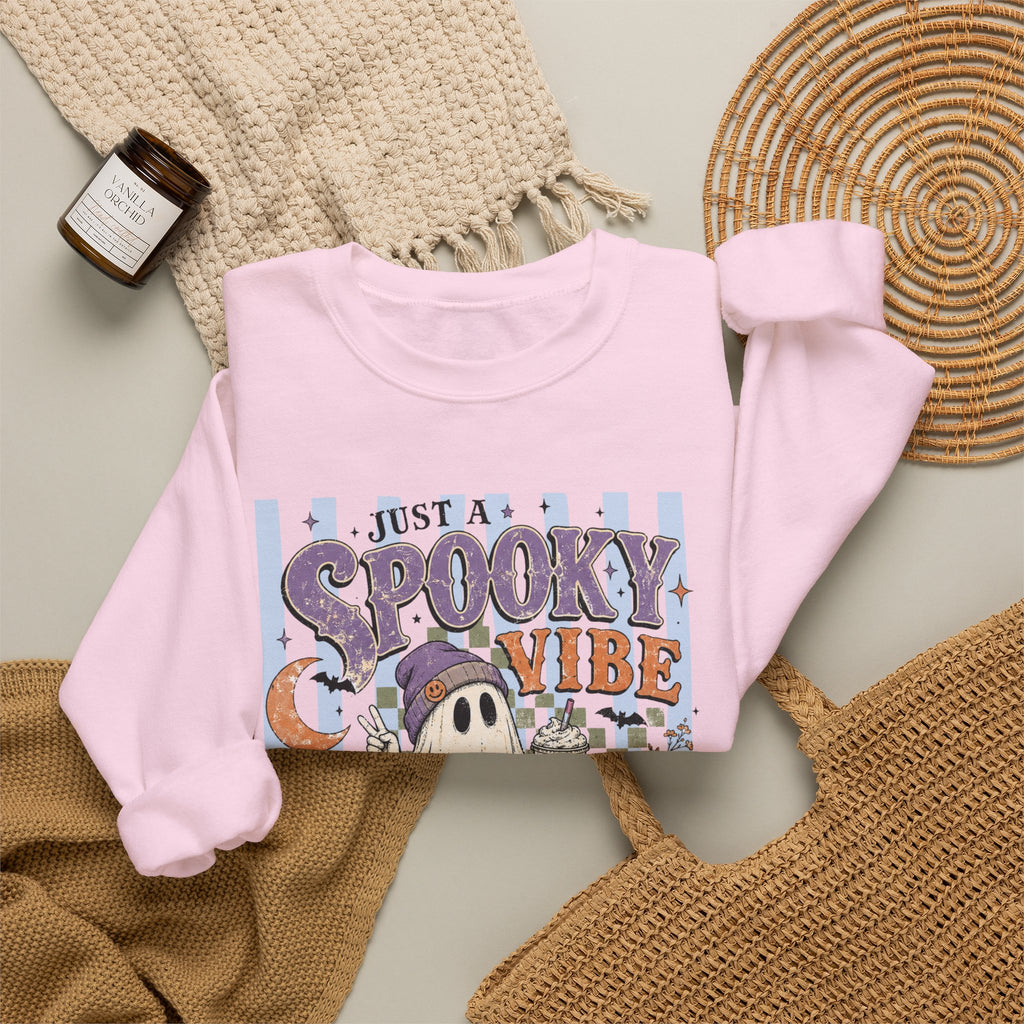 Spooky Vibe Crewneck Sweatshirt — Cute Halloween Ghost Pumpkin Graphic