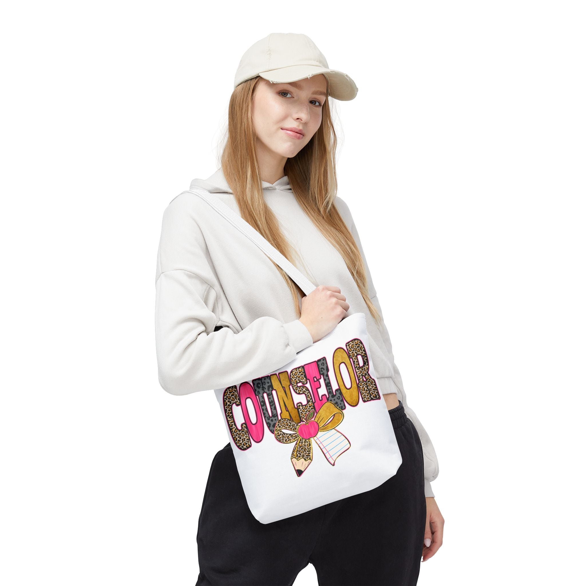 Counselor Tote Bag — Cute Leopard Pencil & Ribbon School Counselor Gift