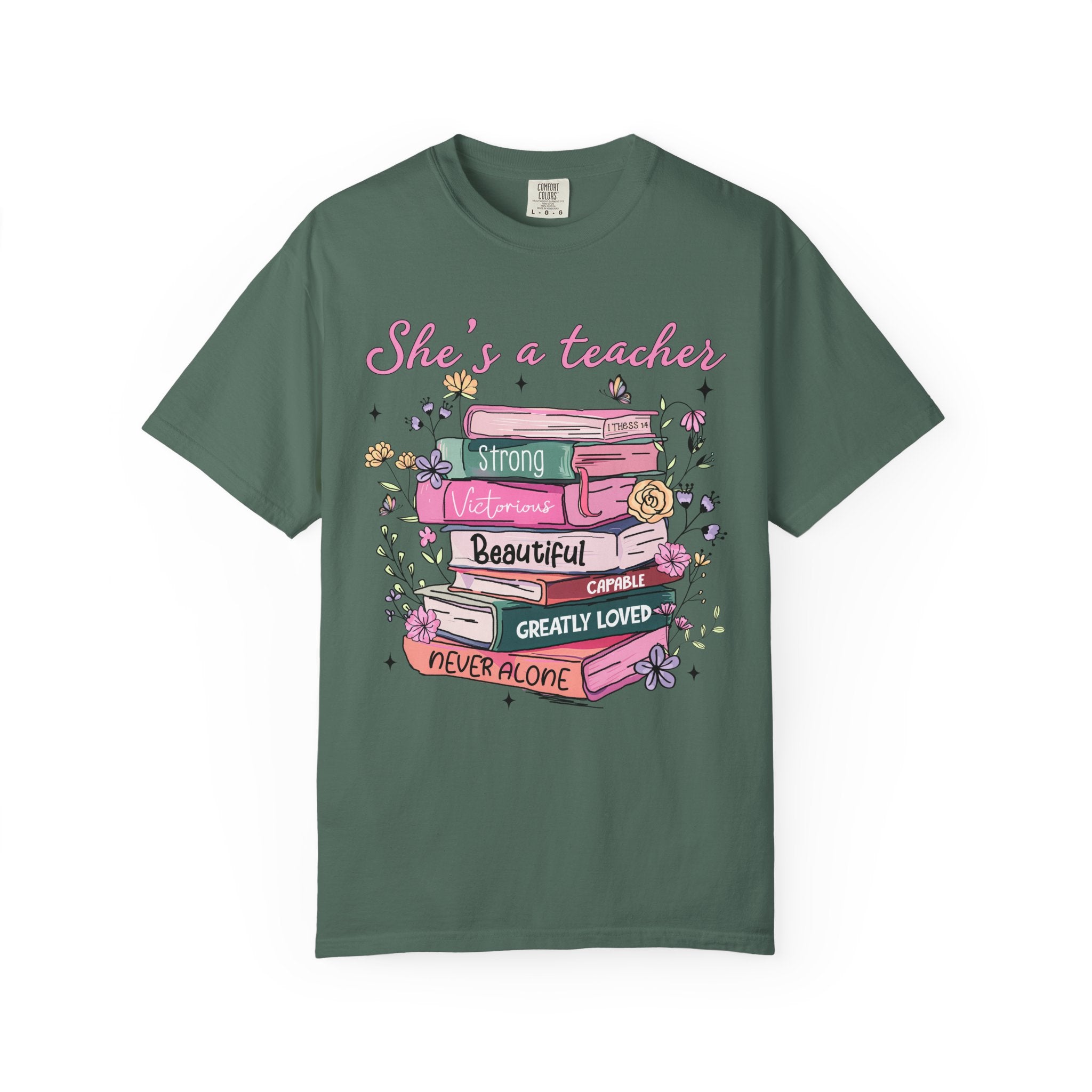 Teacher Appreciation T-Shirt — "She's a Teacher" Floral Stack Design