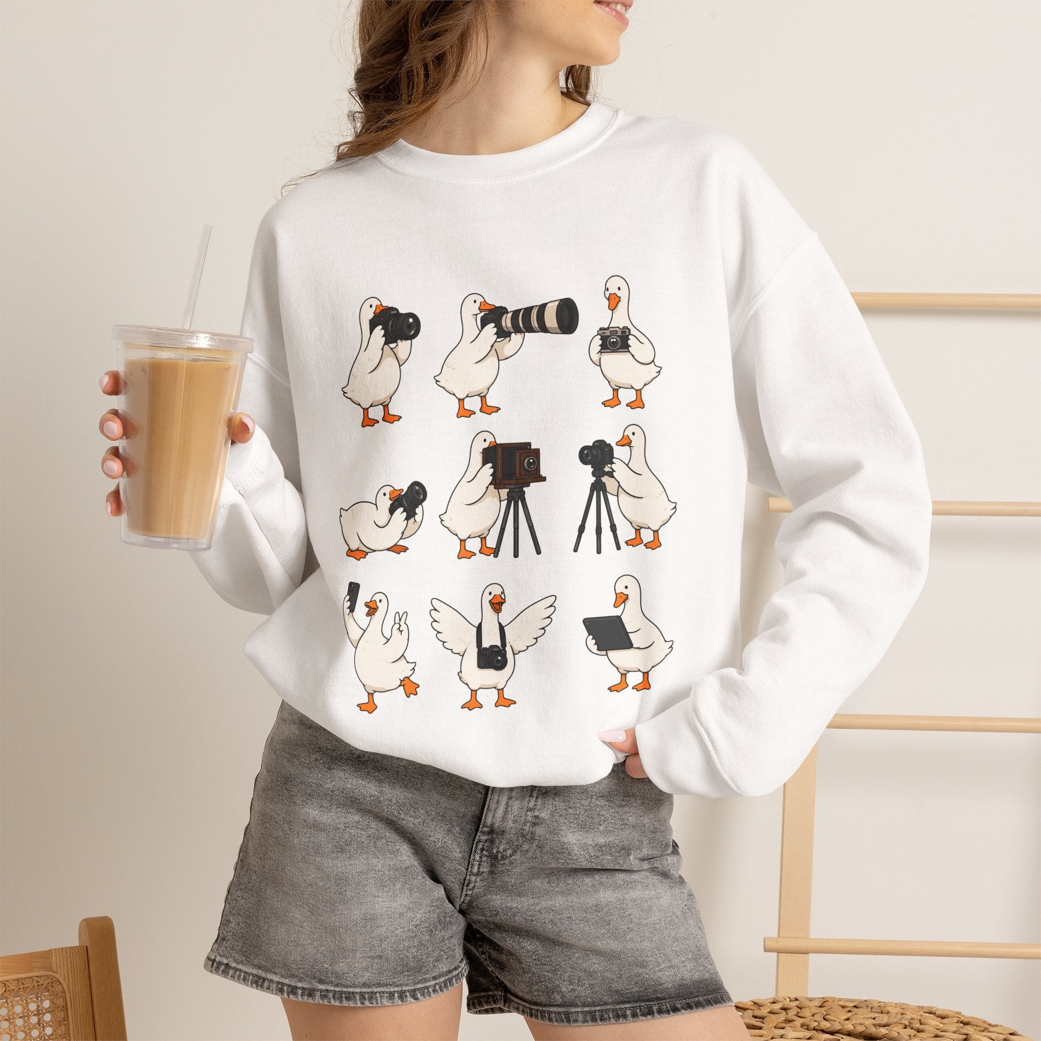Photographer Geese Crewneck Sweatshirt – Cute Goose Photography Graphic