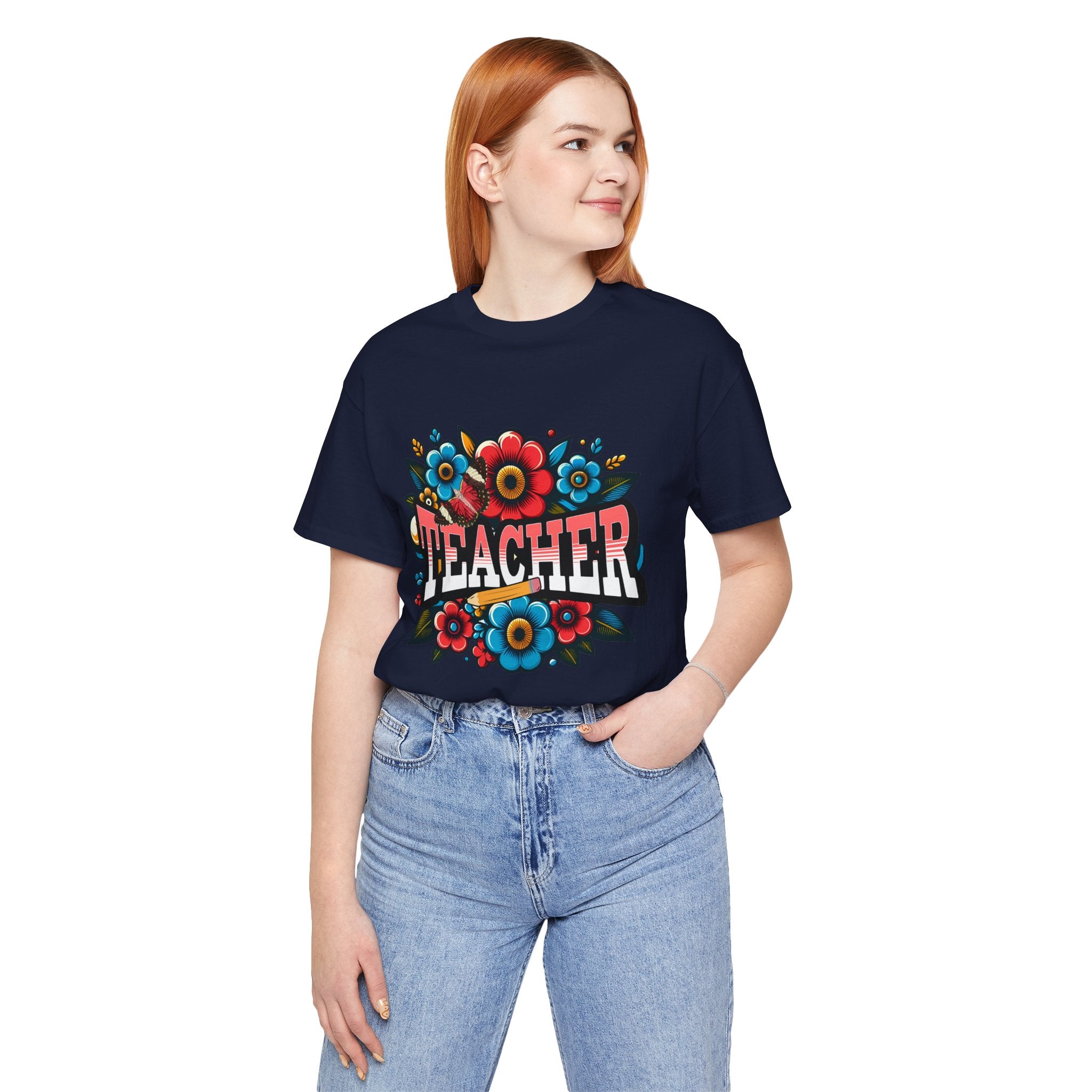 Teacher Floral Tee — Retro Colorful 'Teacher' Shirt