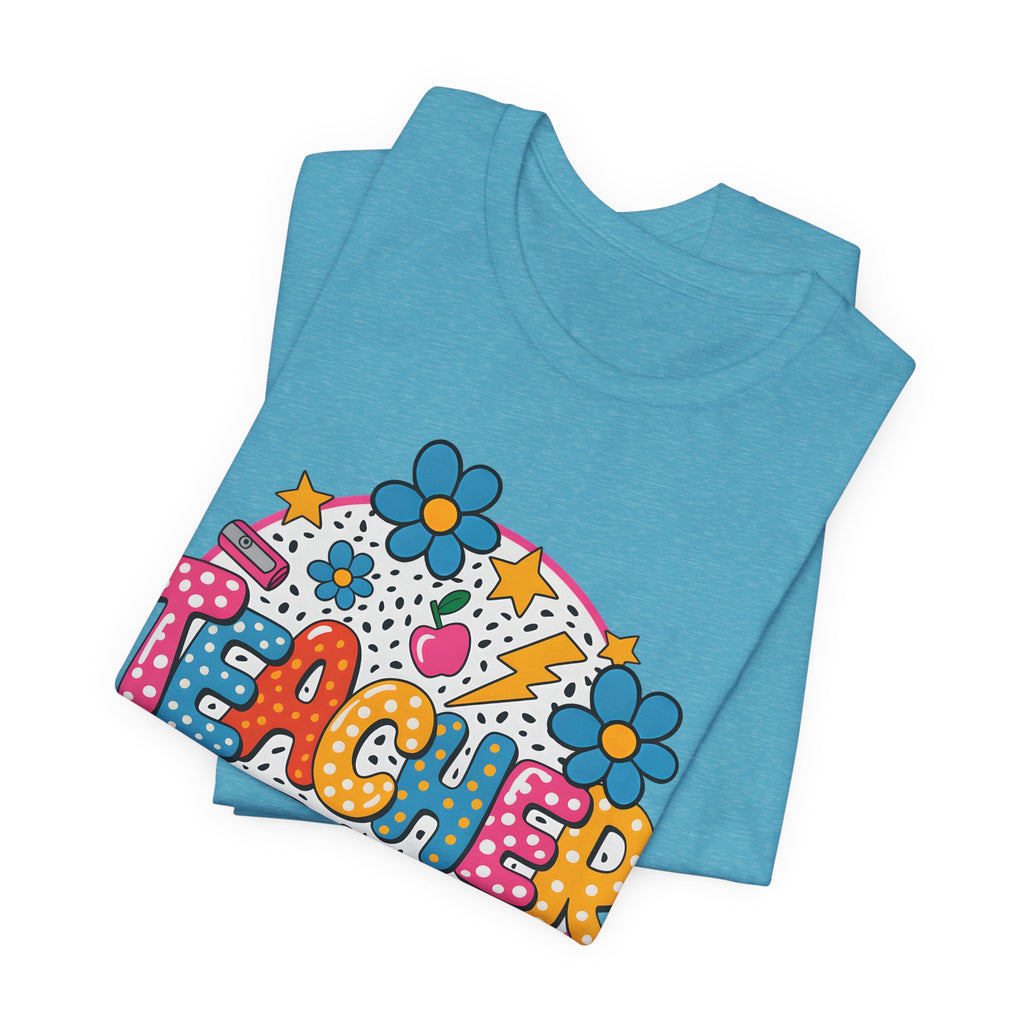 Teacher Doodle Graphic Tee — Colorful School Supplies Design