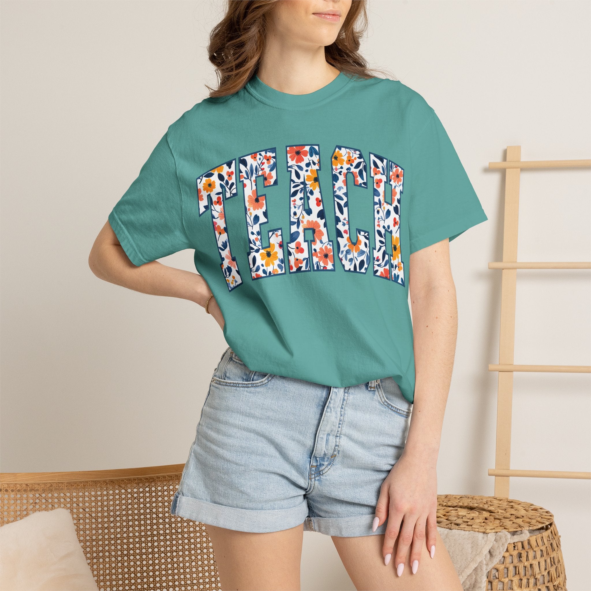 Teach Floral T‑Shirt — Floral Pattern TEACH Teacher Appreciation Gift