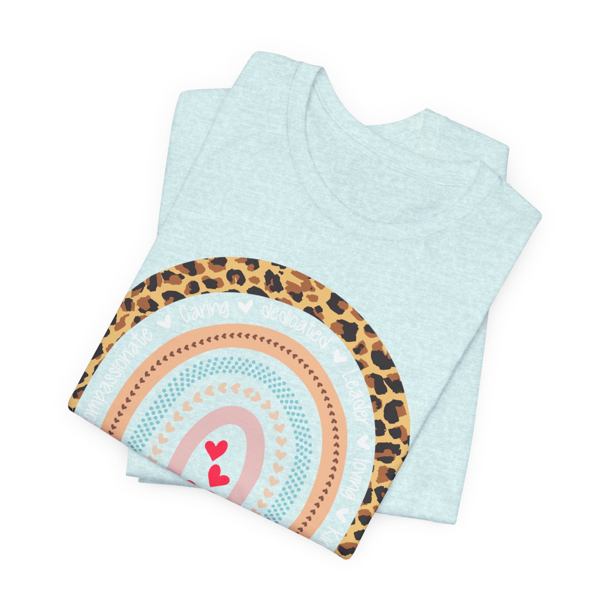 Leopard Rainbow Tee — Cute Pastel Heart Rainbow Graphic T-Shirt