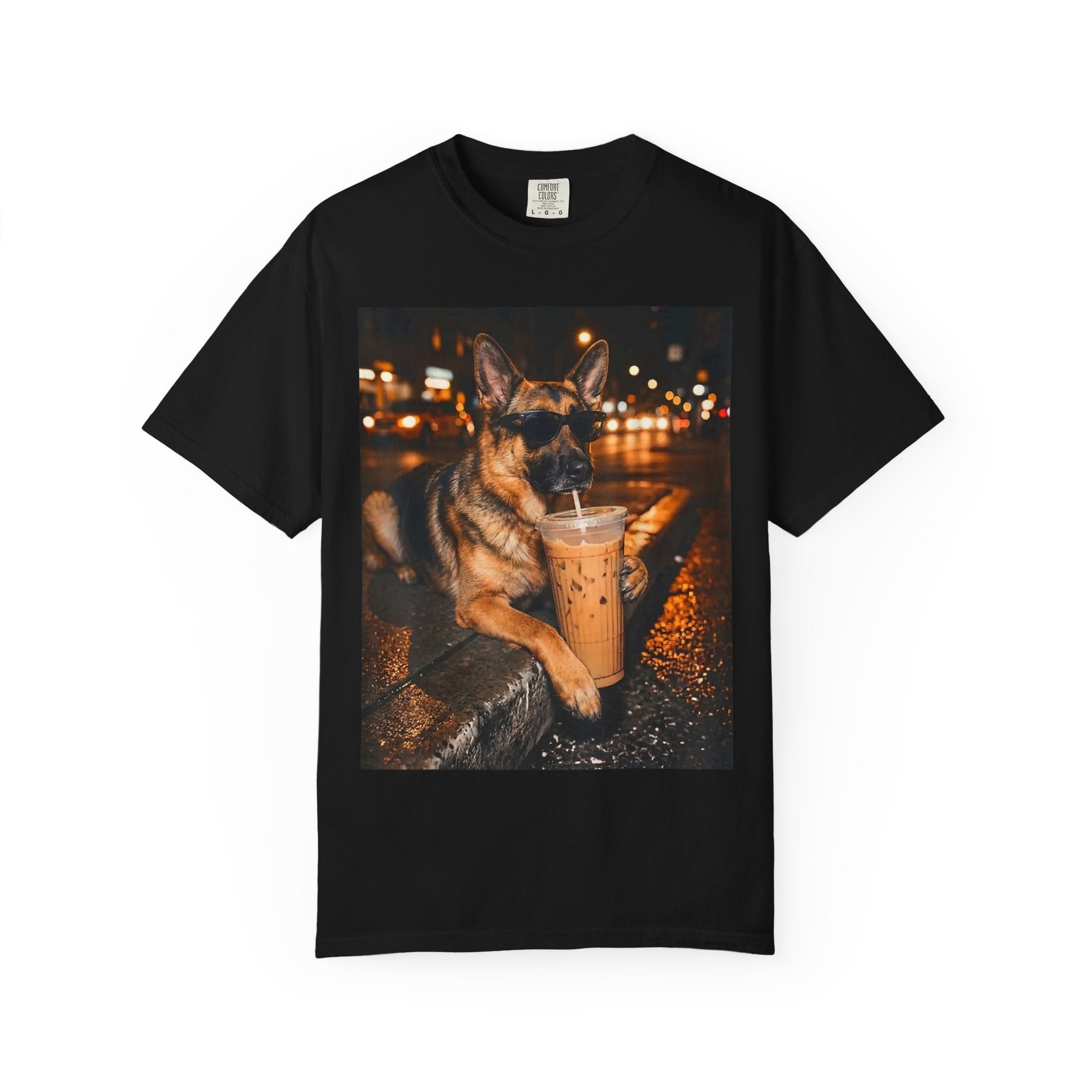 German Shepherd & Iced Coffee Photo T-Shirt — Dog