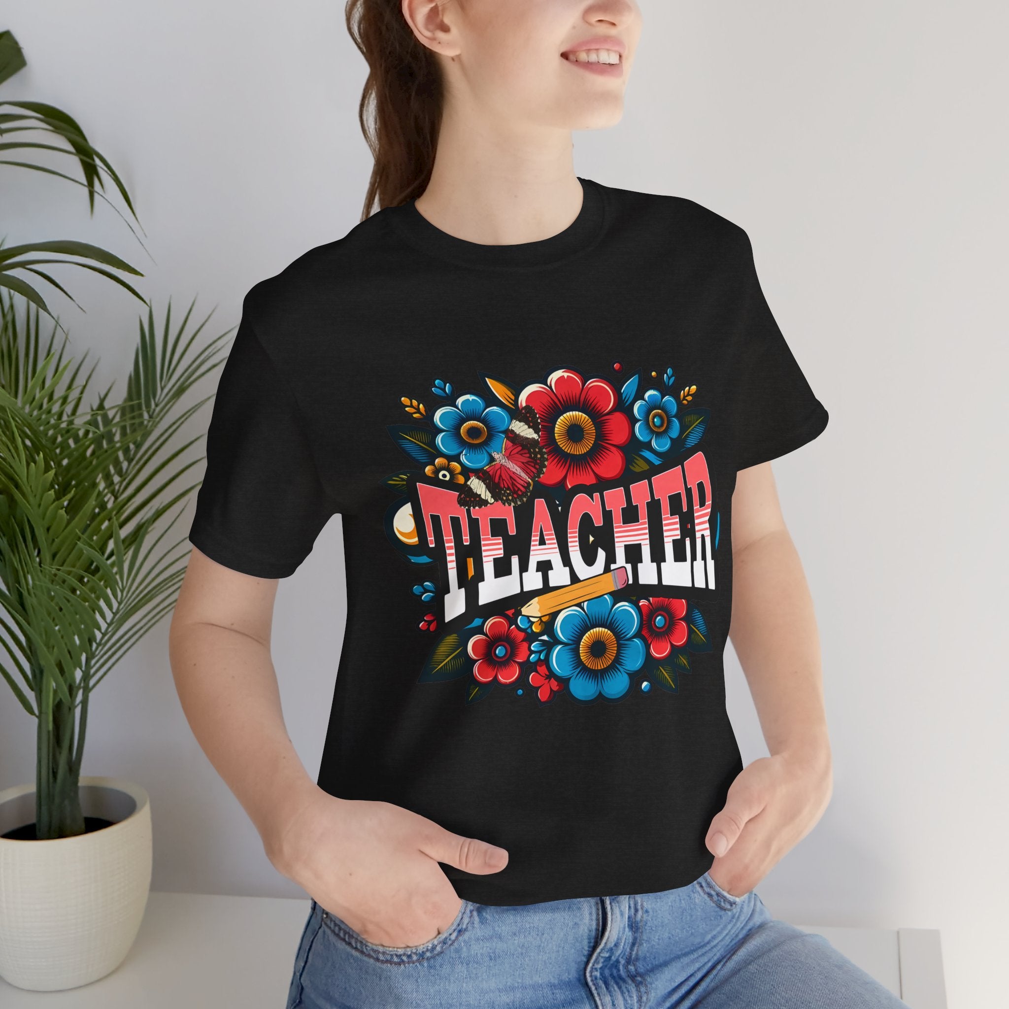 Teacher Floral Tee — Retro Colorful 'Teacher' Shirt