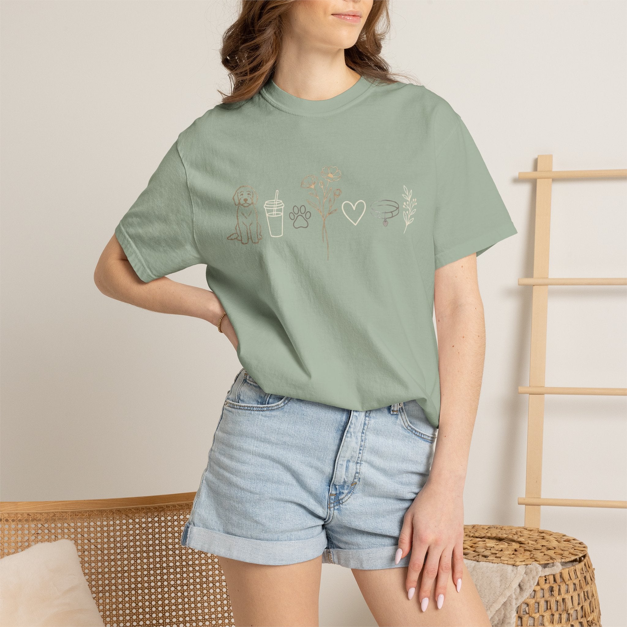 Doodle & Wildflower T-Shirt — Minimal Line Art Dog Tee