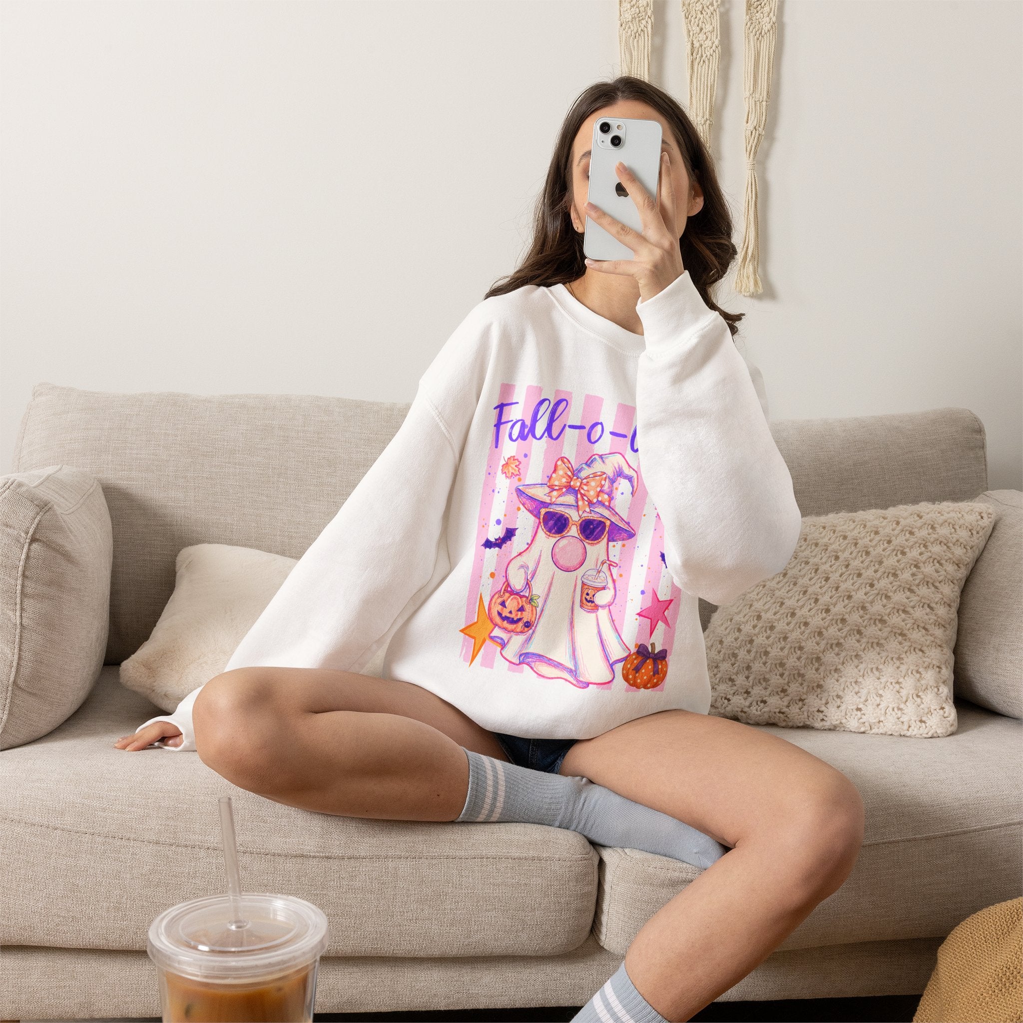 Fall-o-Ween Ghost Sweatshirt – Cute Pastel Halloween Crewneck
