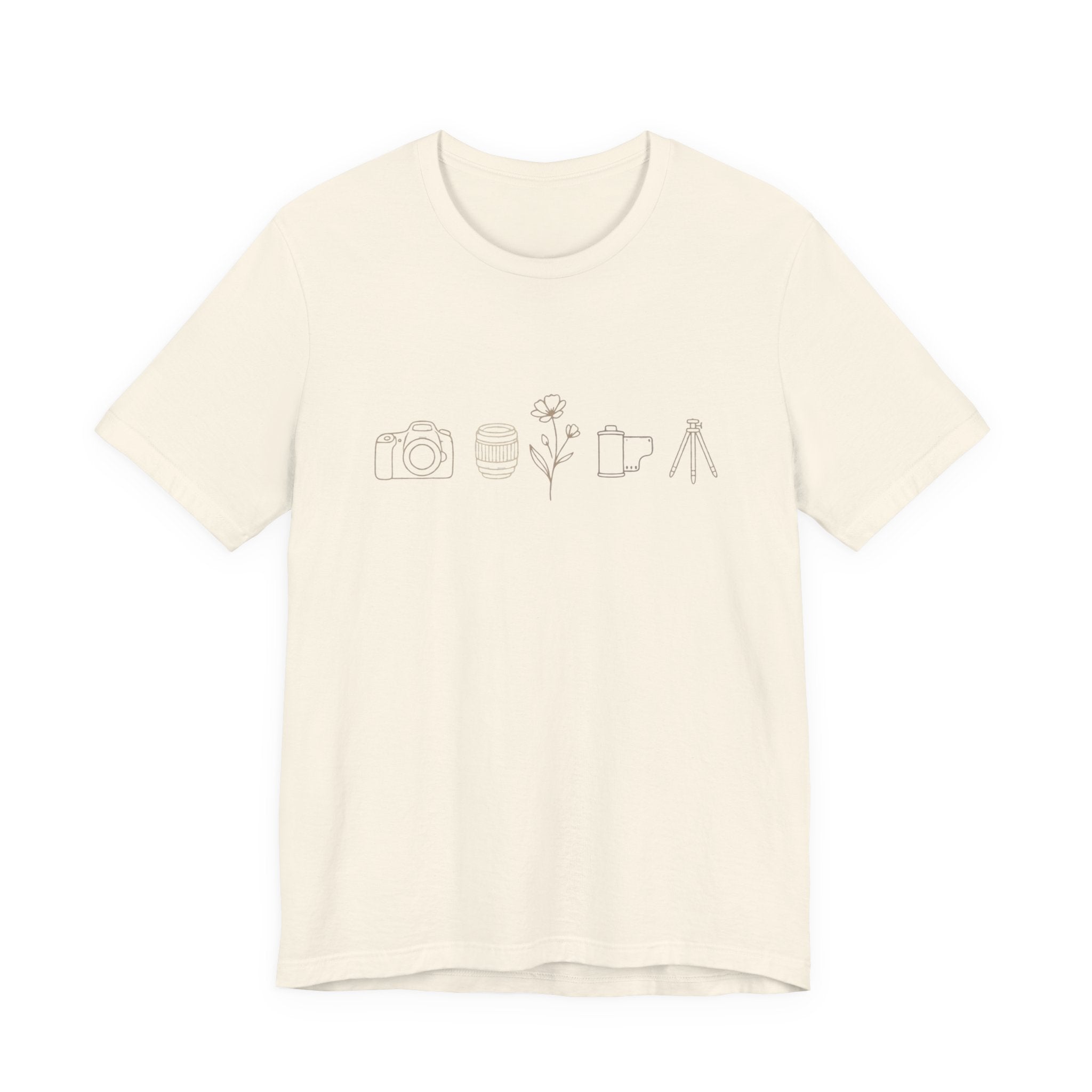 Photography Icons Tee — Minimal Camera, Film, Flower & Tripod Graphic Shirt