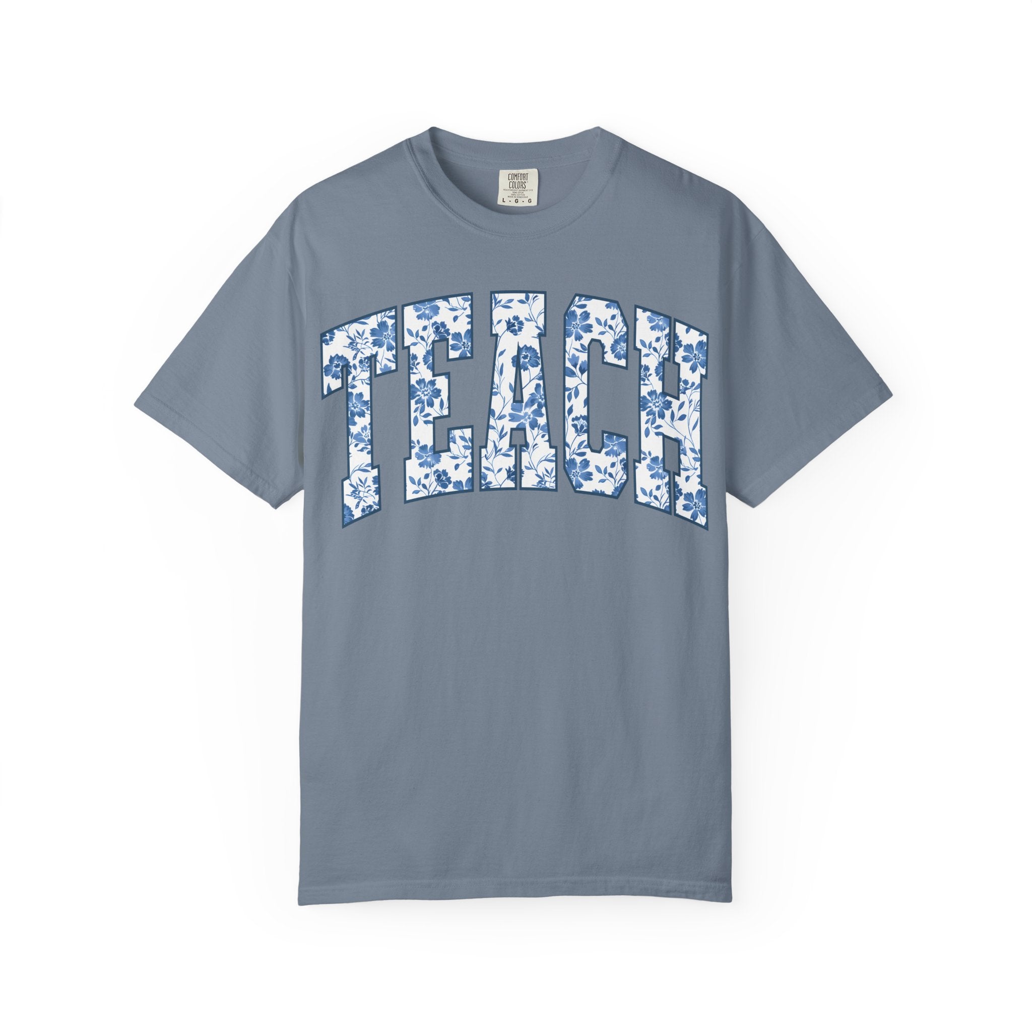 Teacher Floral Arch T-Shirt — 'TEACH' Blue Floral Print Tee