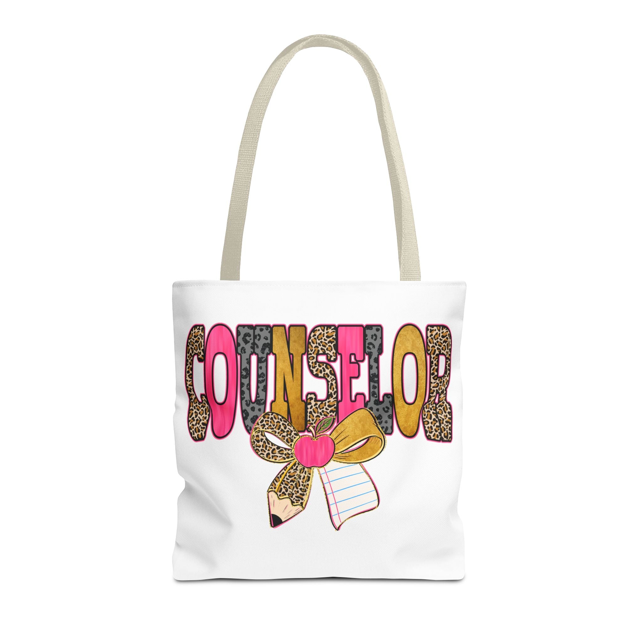 Counselor Tote Bag — Cute Leopard Pencil & Ribbon School Counselor Gift