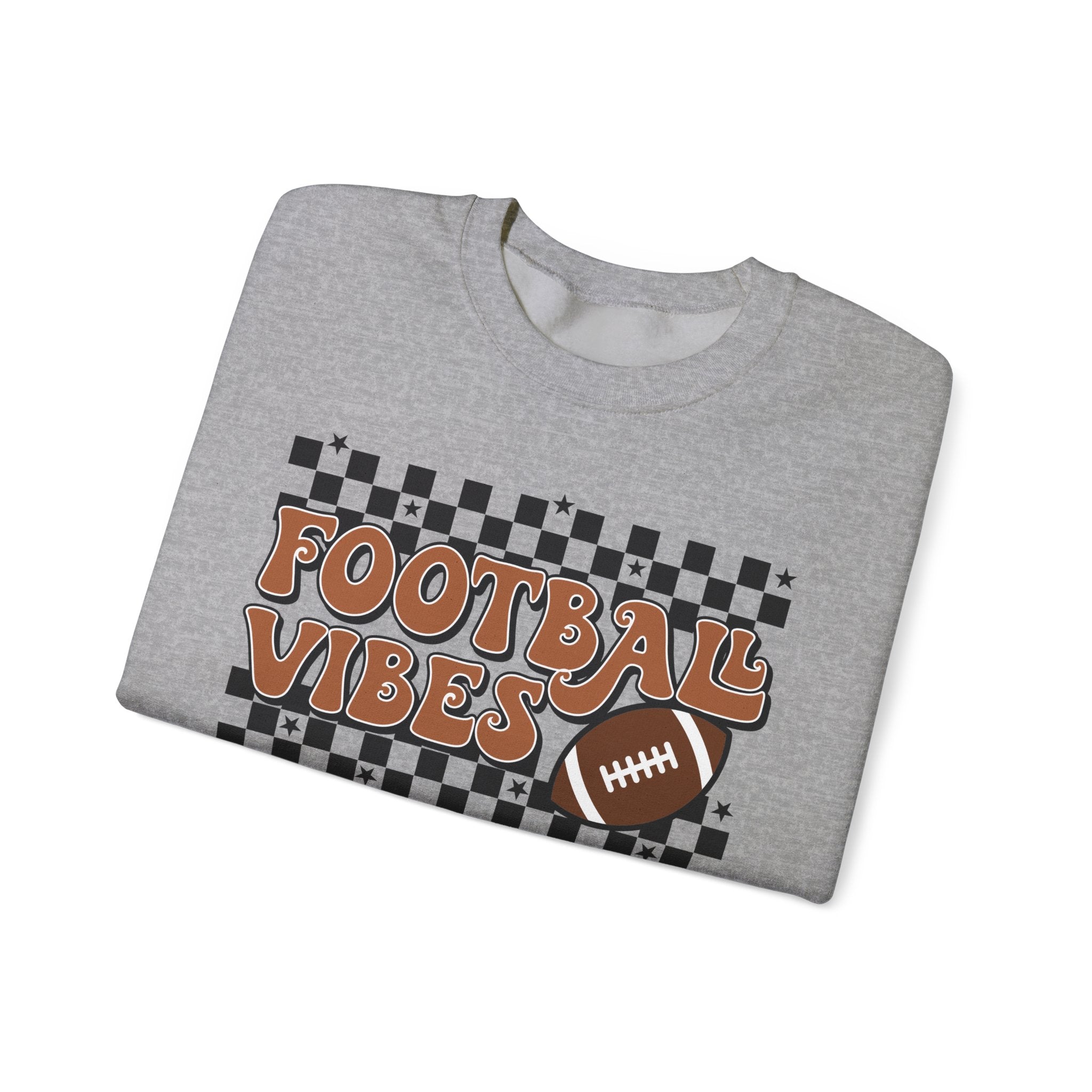 Football Vibes Crewneck Sweatshirt — Retro Checkerboard Football Graphic
