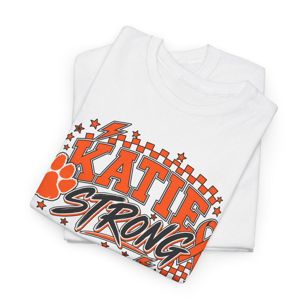 Katie Strong T‑Shirt — Cancer Awareness Ribbon & Paw Print Support Tee