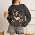Halloween Duck Witch Crewneck Sweatshirt — Cute Pumpkin & Cauldron Graphic