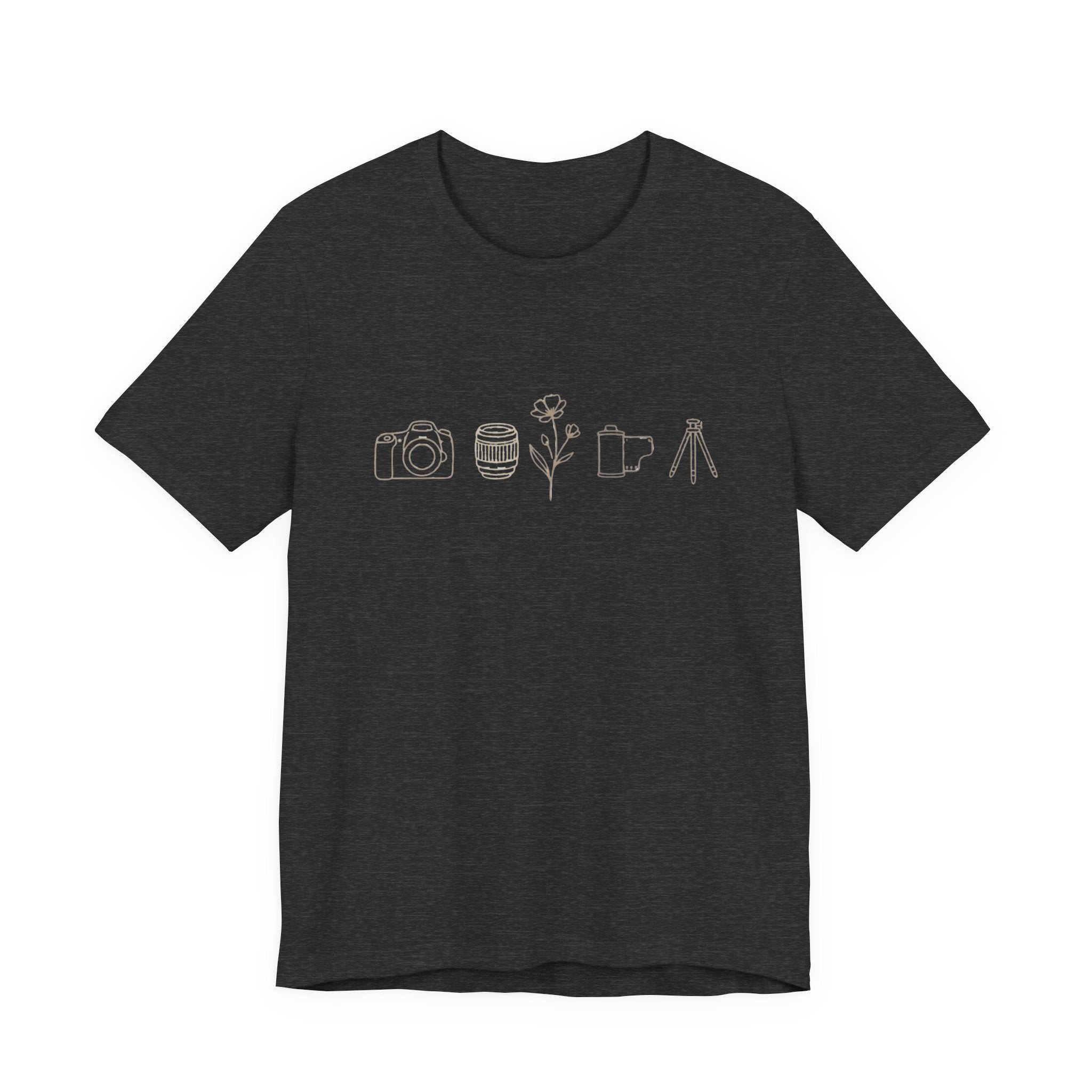 Photography Icons Tee — Minimal Camera, Film, Flower & Tripod Graphic Shirt