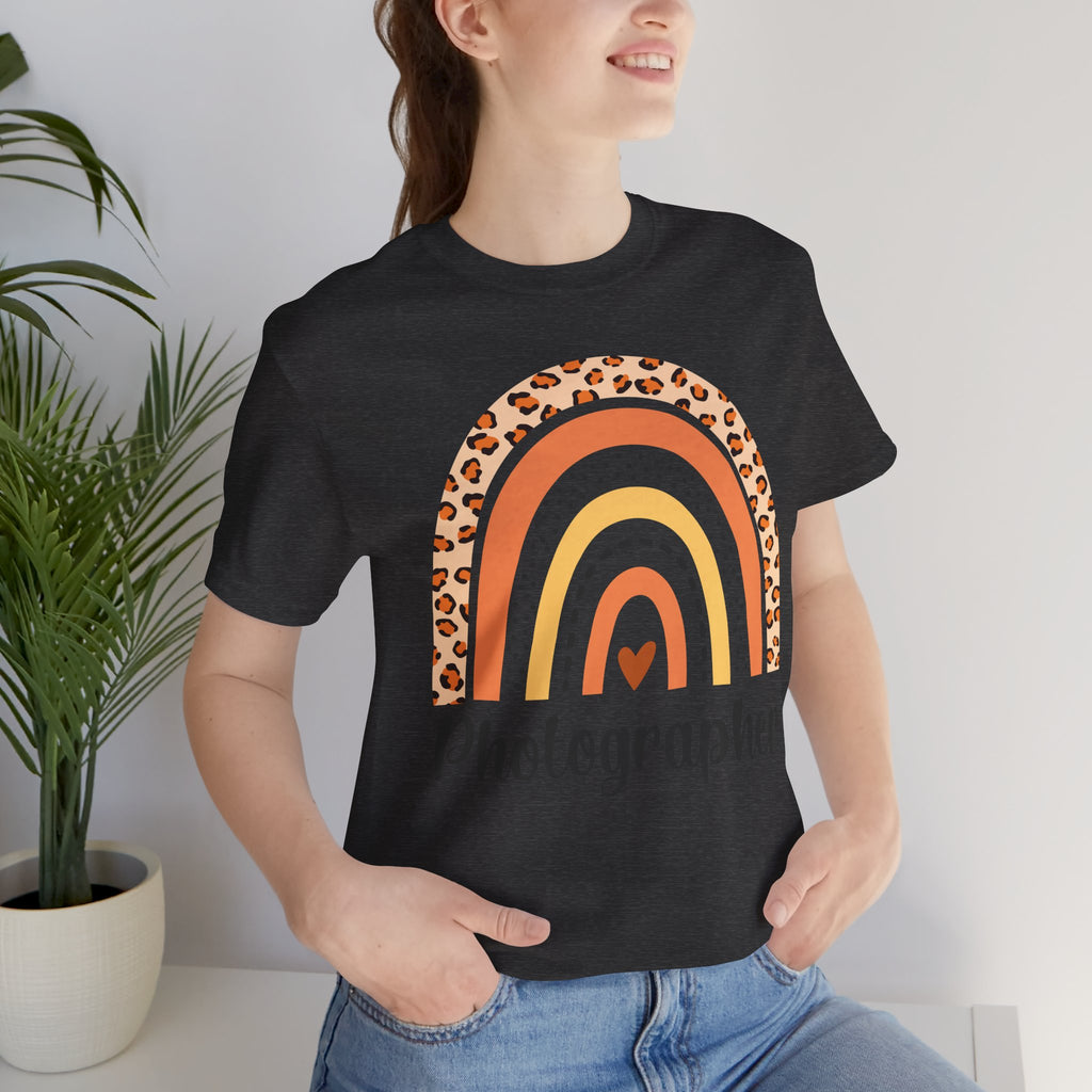 Photographer Rainbow Tee — Leopard Print Rainbow Graphic T-Shirt for Photographers