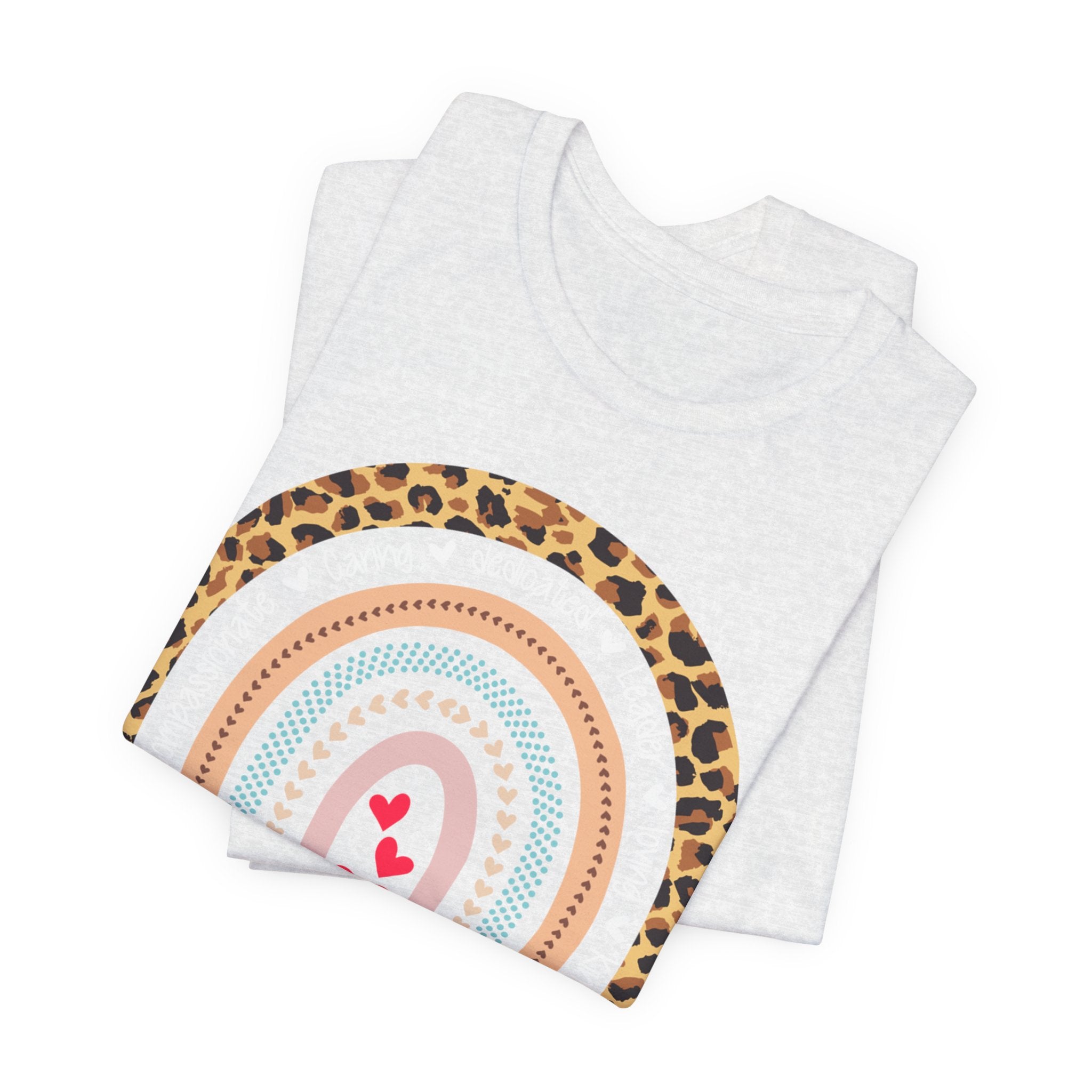 Leopard Rainbow Tee — Cute Pastel Heart Rainbow Graphic T-Shirt