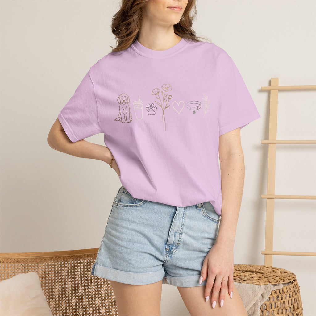 Doodle & Wildflower T-Shirt — Minimal Line Art Dog Tee