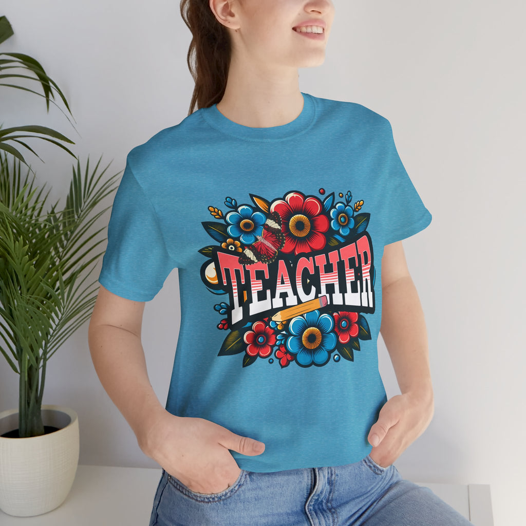 Teacher Floral Tee — Retro Colorful 'Teacher' Shirt