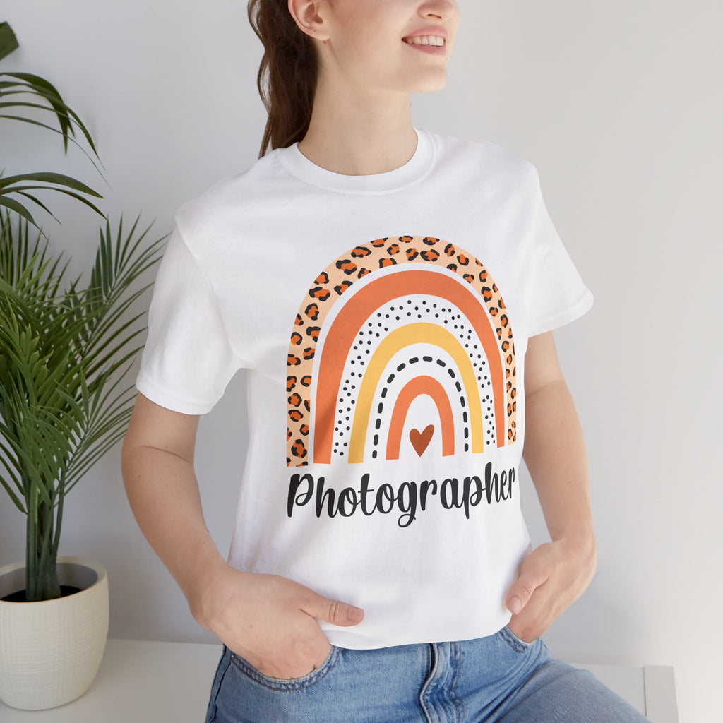 Photographer Rainbow Tee — Leopard Print Rainbow Graphic T-Shirt for Photographers