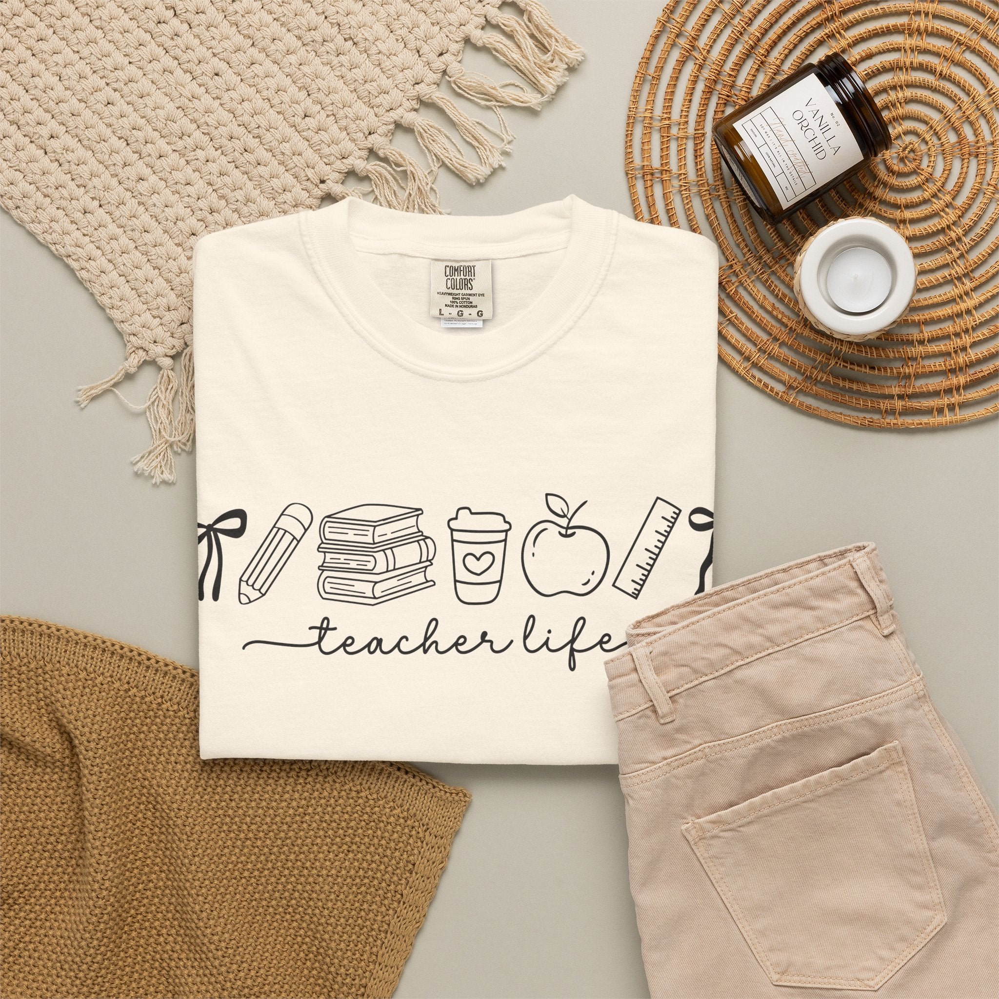 Teacher Life Tee — Minimalist Apple, Books & Coffee Graphic T-Shirt