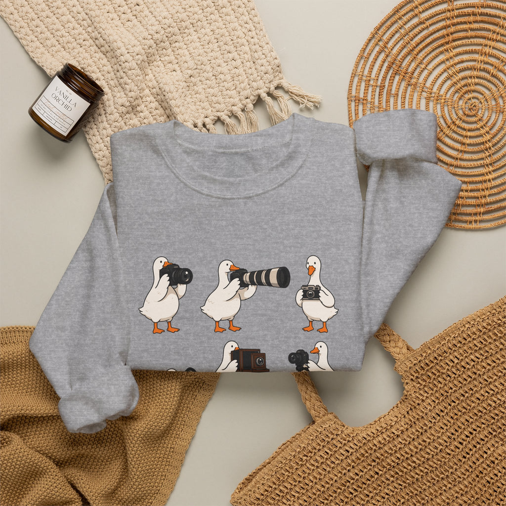 Photographer Geese Crewneck Sweatshirt – Cute Goose Photography Graphic