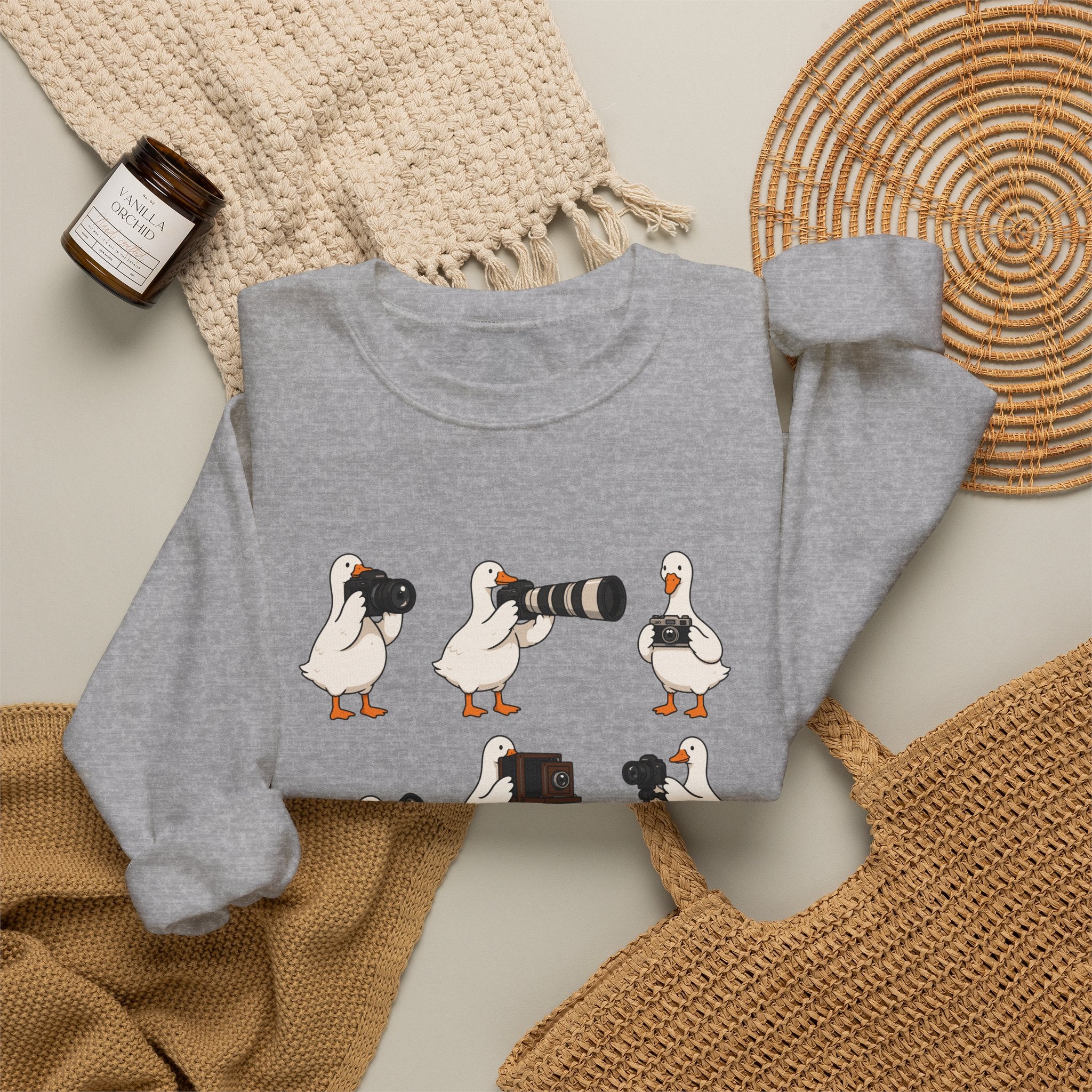 Photographer Geese Crewneck Sweatshirt – Cute Goose Photography Graphic
