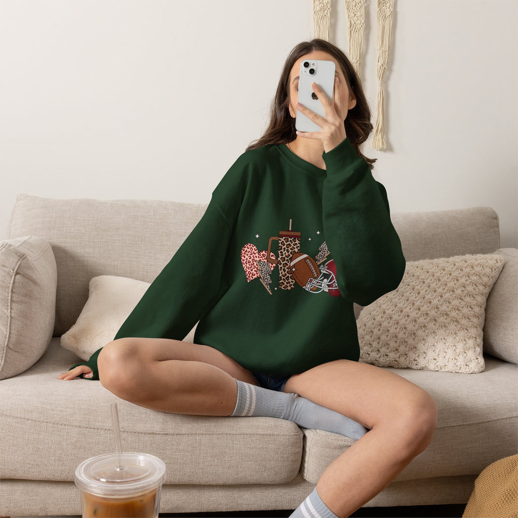 Heart & Lightning Graphic Sweatshirt — Leopard, Plaid & Red Heart Crewneck