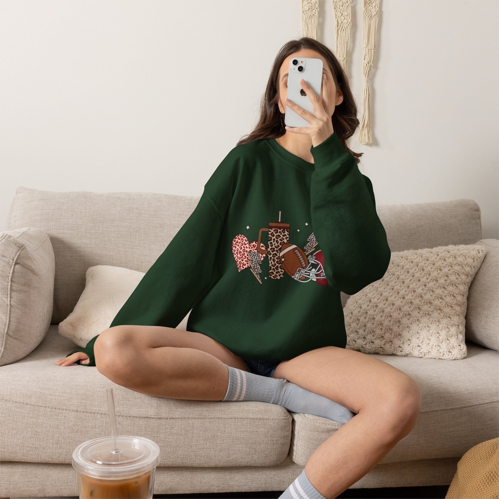 Heart & Lightning Graphic Sweatshirt — Leopard, Plaid & Red Heart Crewneck
