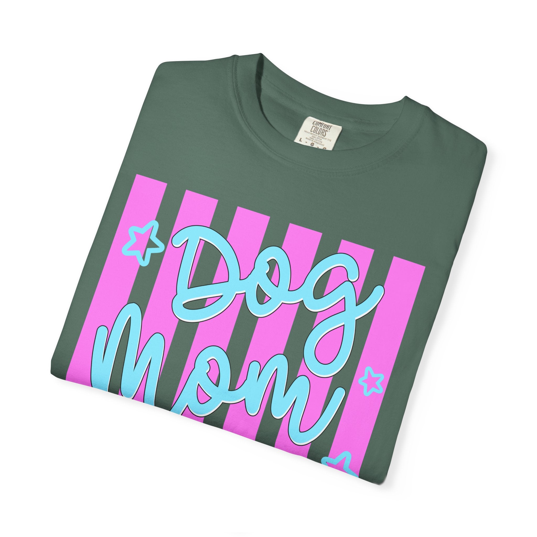 Dog Mom T-Shirt — Pastel Striped Graphic Tee for Pet Lovers