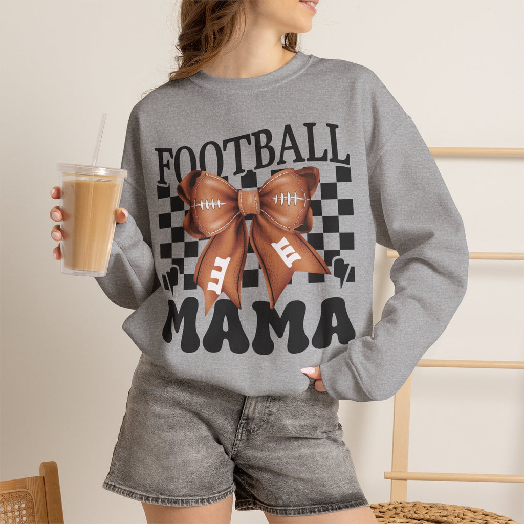Football Mama Crewneck Sweatshirt — Retro Checkerboard Football Graphic
