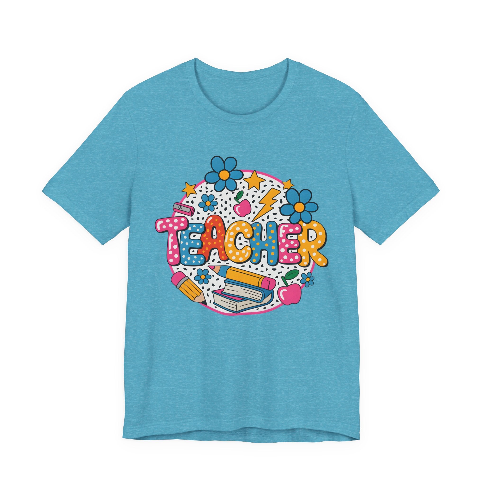 Teacher Doodle Graphic Tee — Colorful School Supplies Design