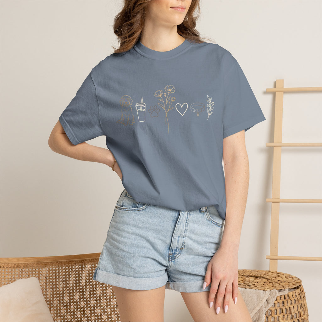 Doodle & Wildflower T-Shirt — Minimal Line Art Dog Tee