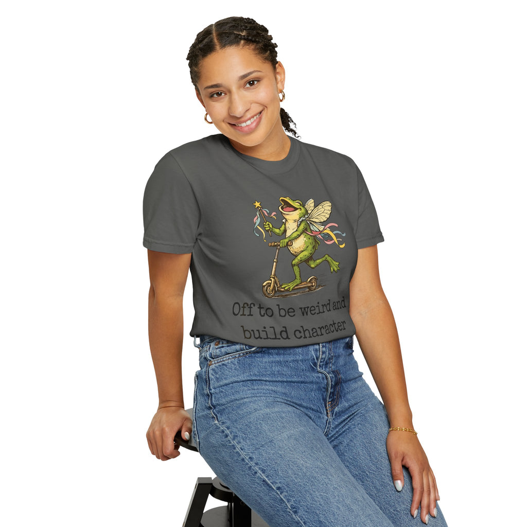 Frog Fairy T-Shirt — "Off to be weird and build character" Cute Whimsical Graphic Tee
