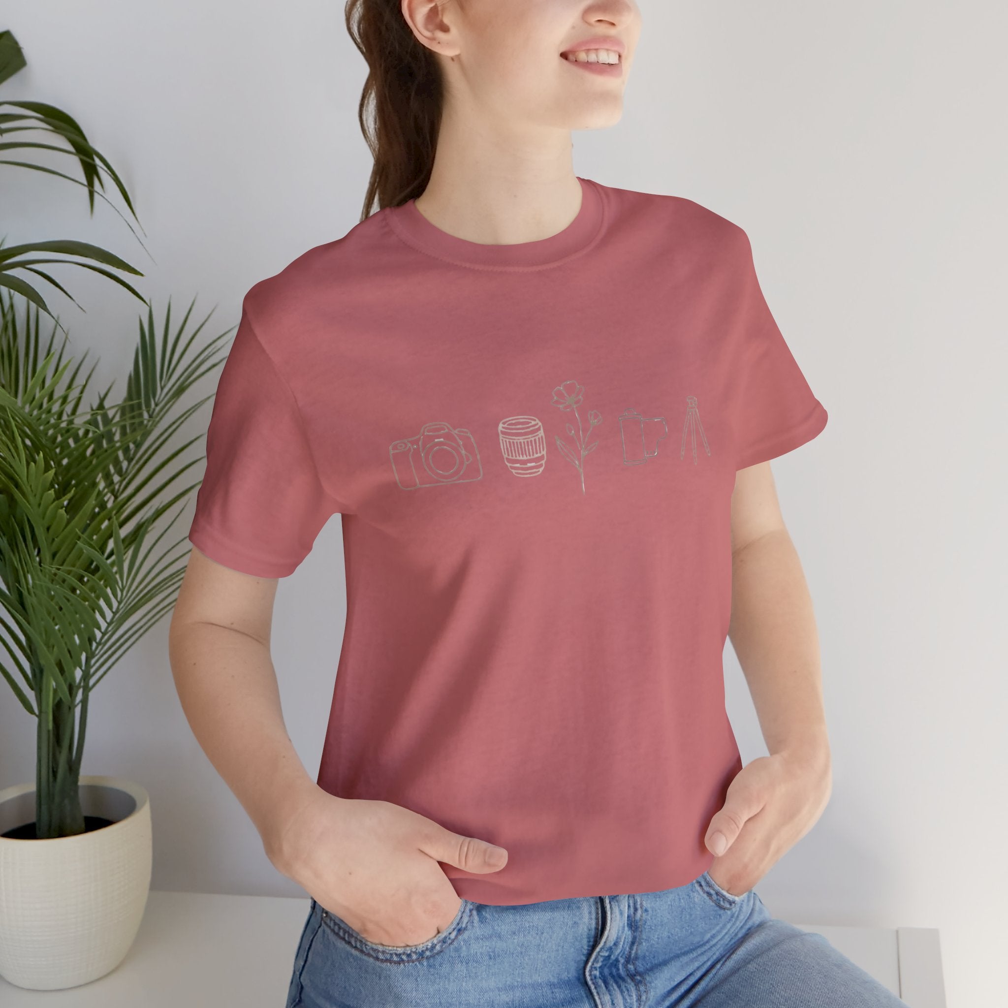 Photography Icons Tee — Minimal Camera, Film, Flower & Tripod Graphic Shirt