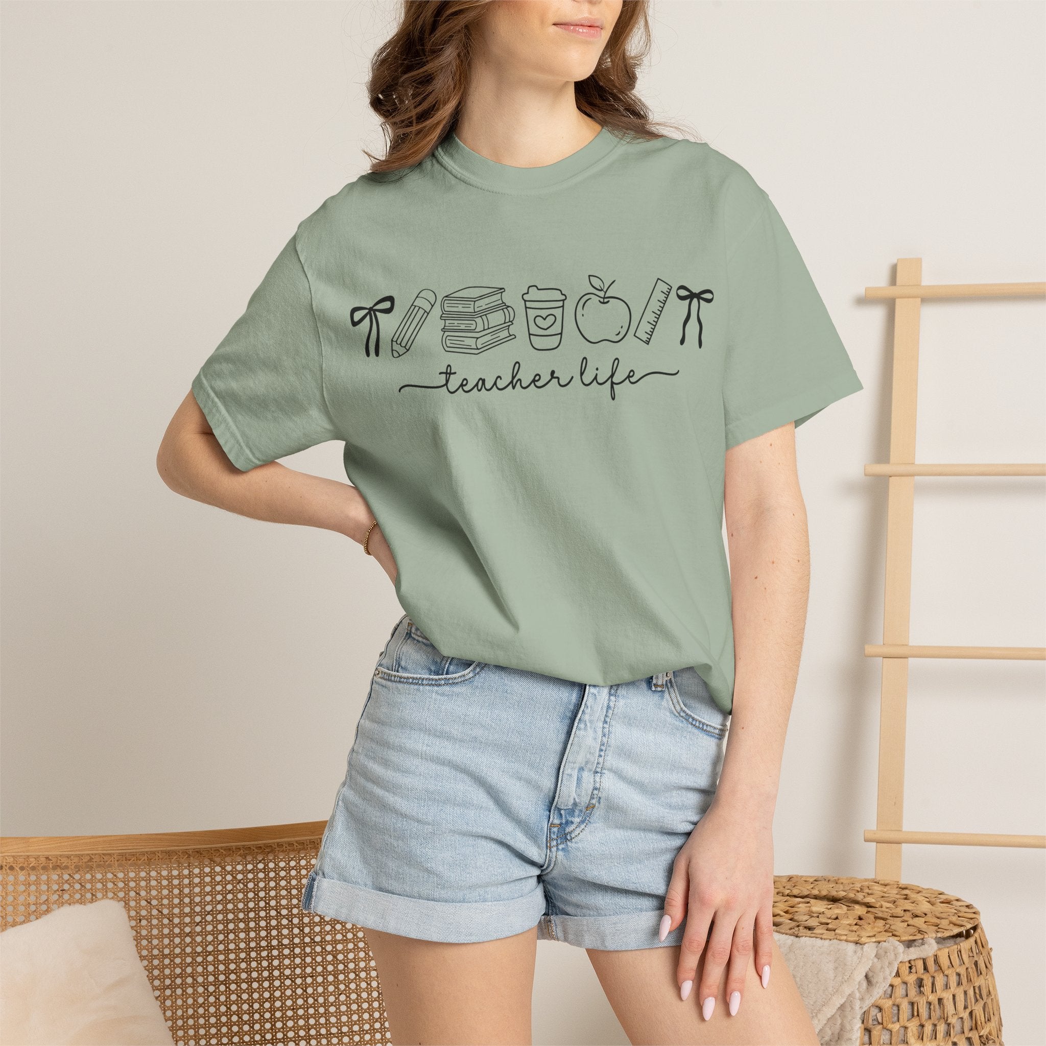 Teacher Life Tee — Minimalist Apple, Books & Coffee Graphic T-Shirt