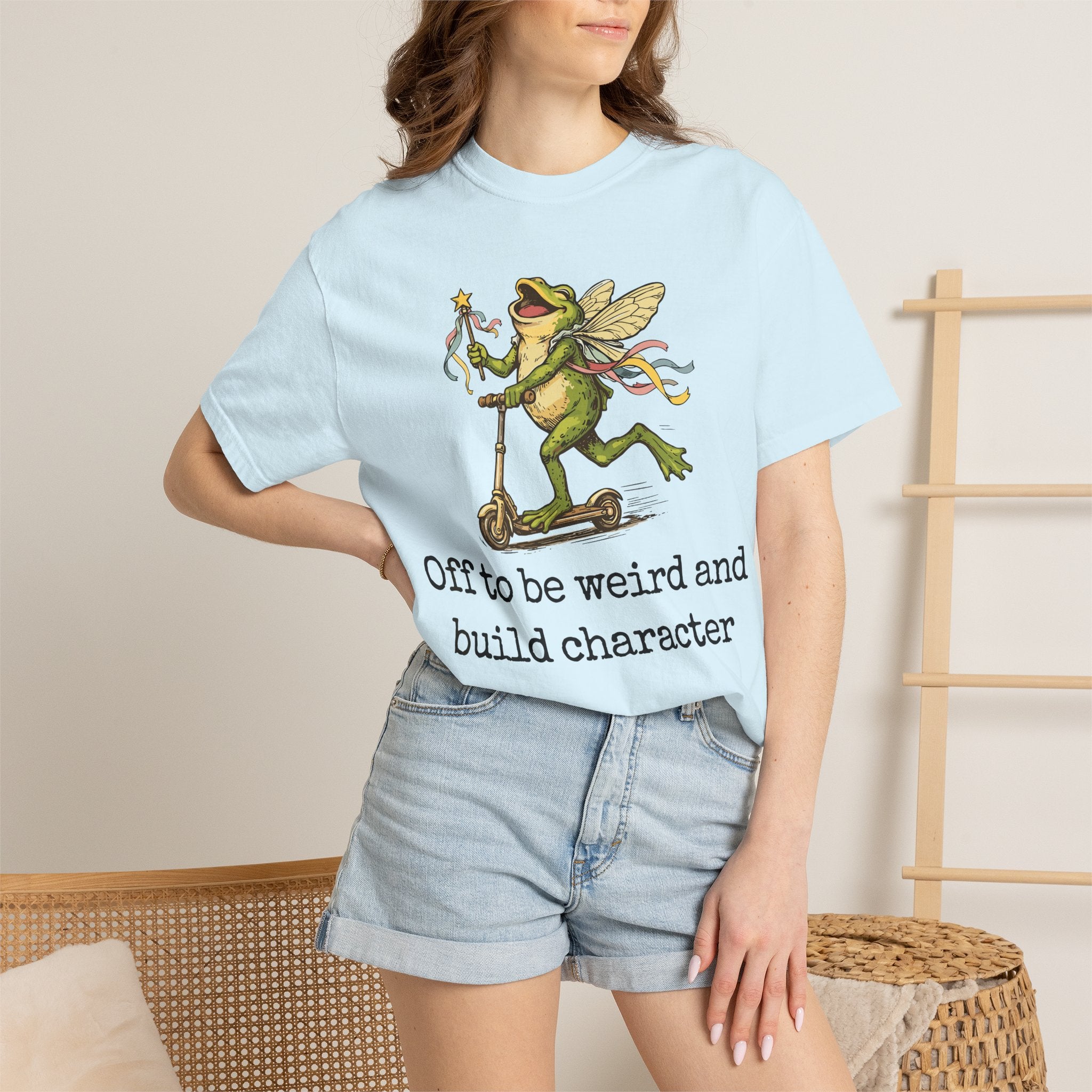 Frog Fairy T-Shirt — "Off to be weird and build character" Cute Whimsical Graphic Tee