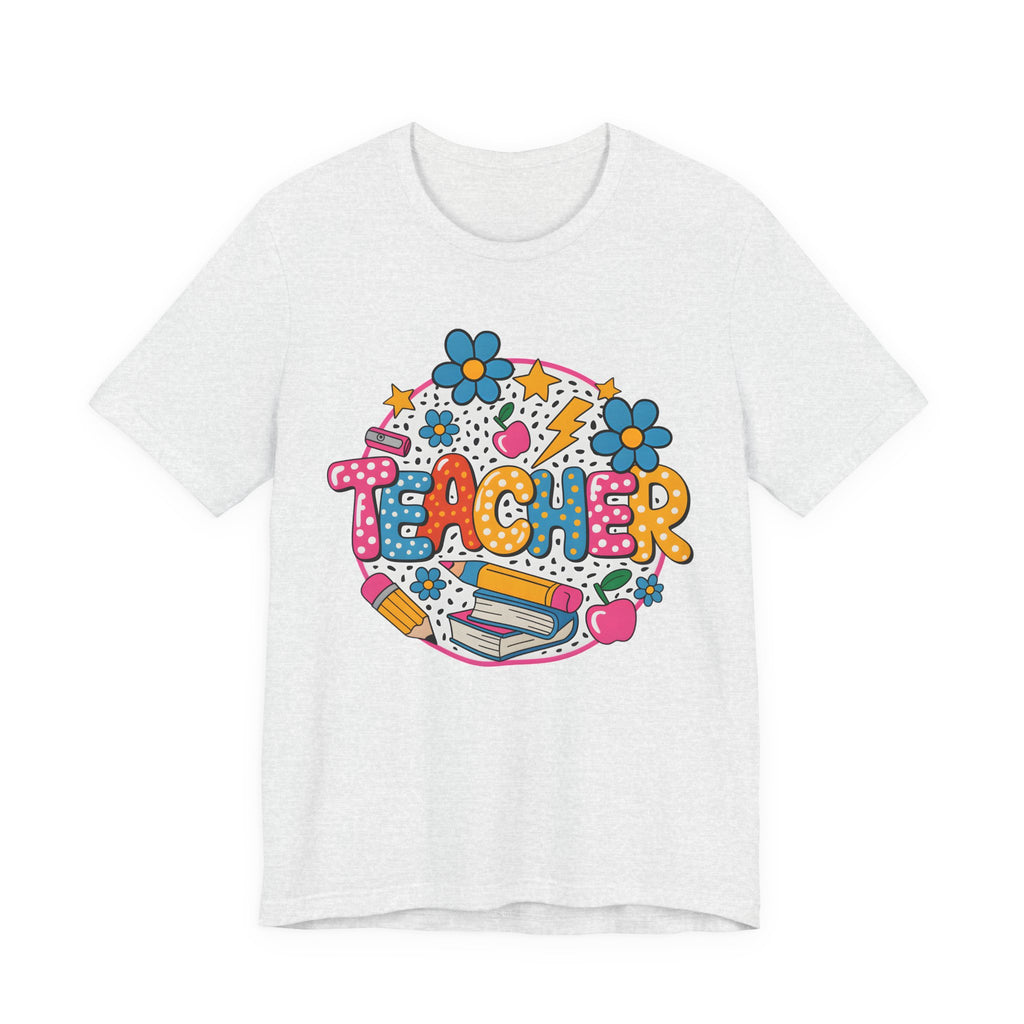 Teacher Doodle Graphic Tee — Colorful School Supplies Design