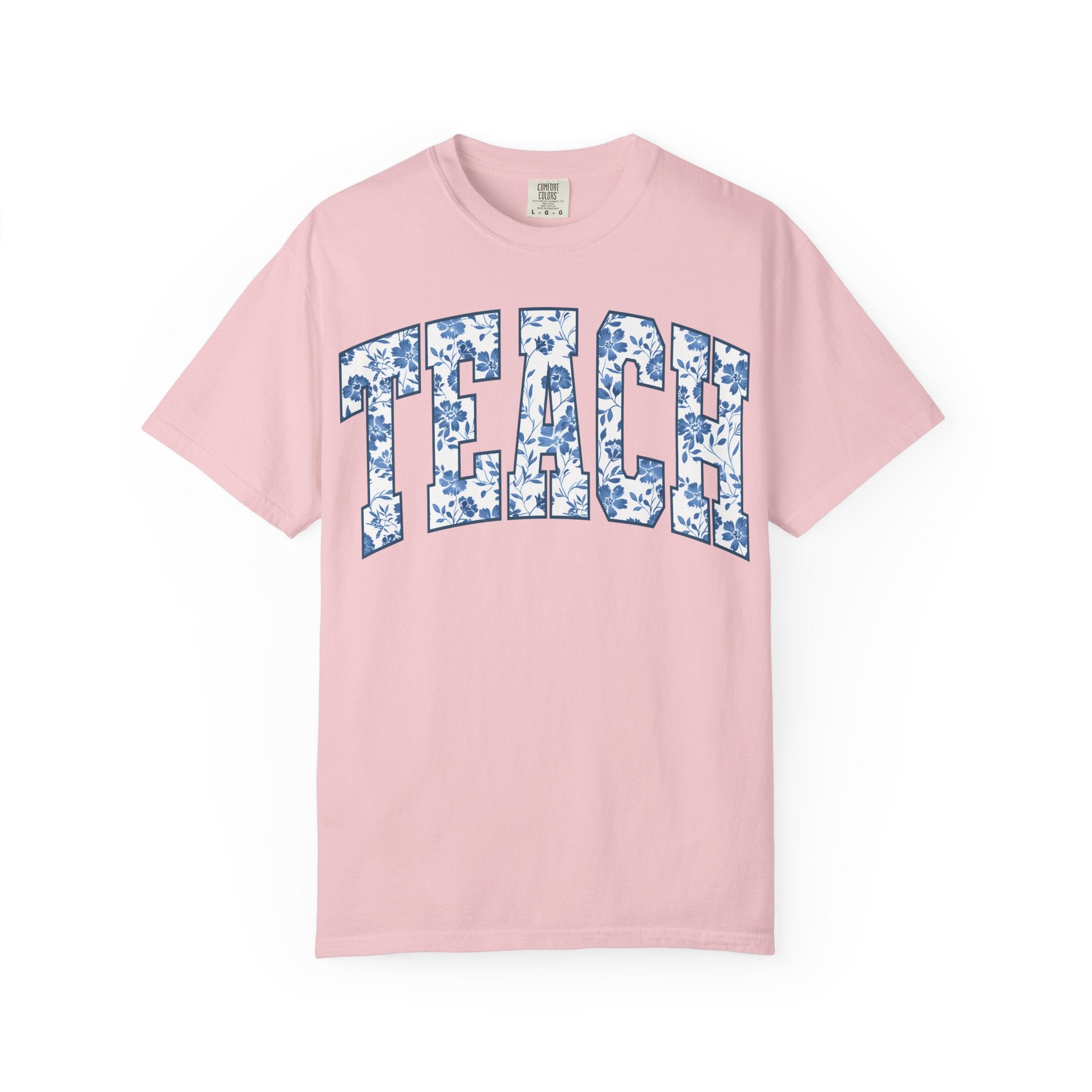 Teacher Floral Arch T-Shirt — 'TEACH' Blue Floral Print Tee