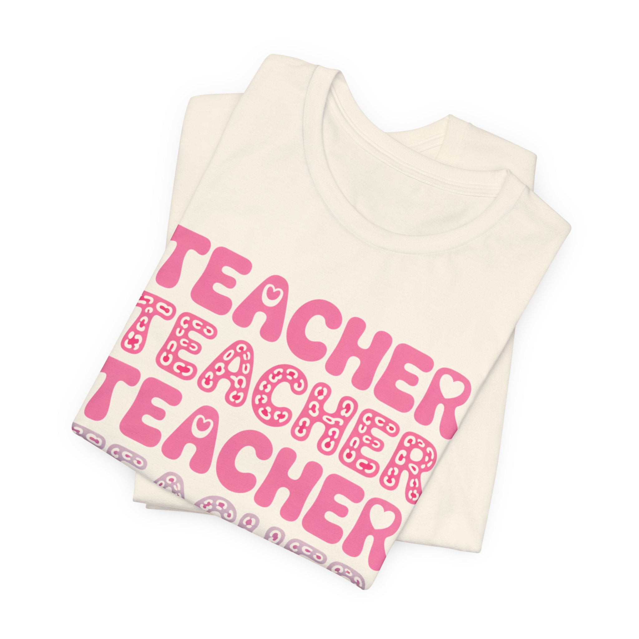Teacher Repeating Pink Typography T‑Shirt