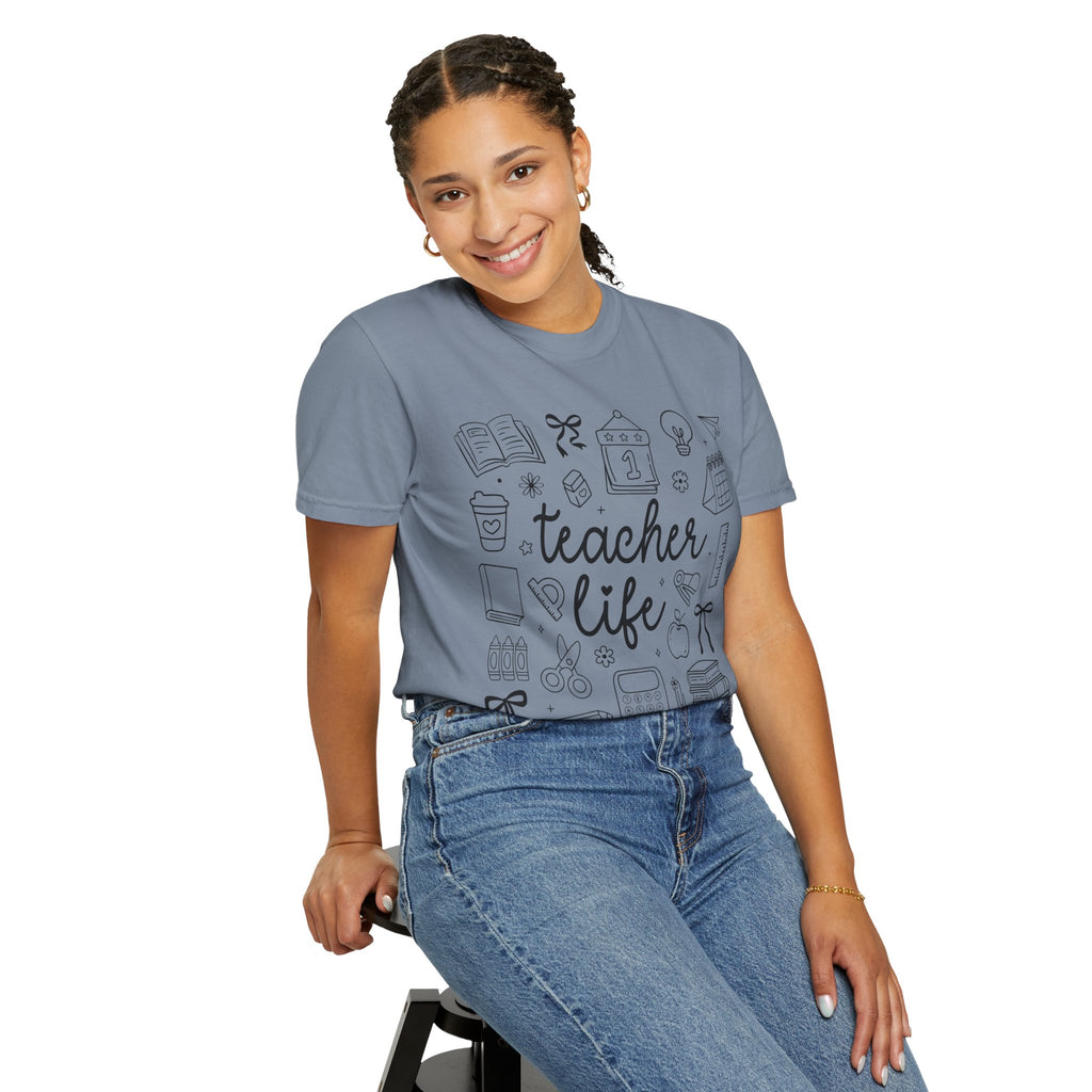 Teacher Life T-Shirt — School Supplies Sketch Graphic Tee