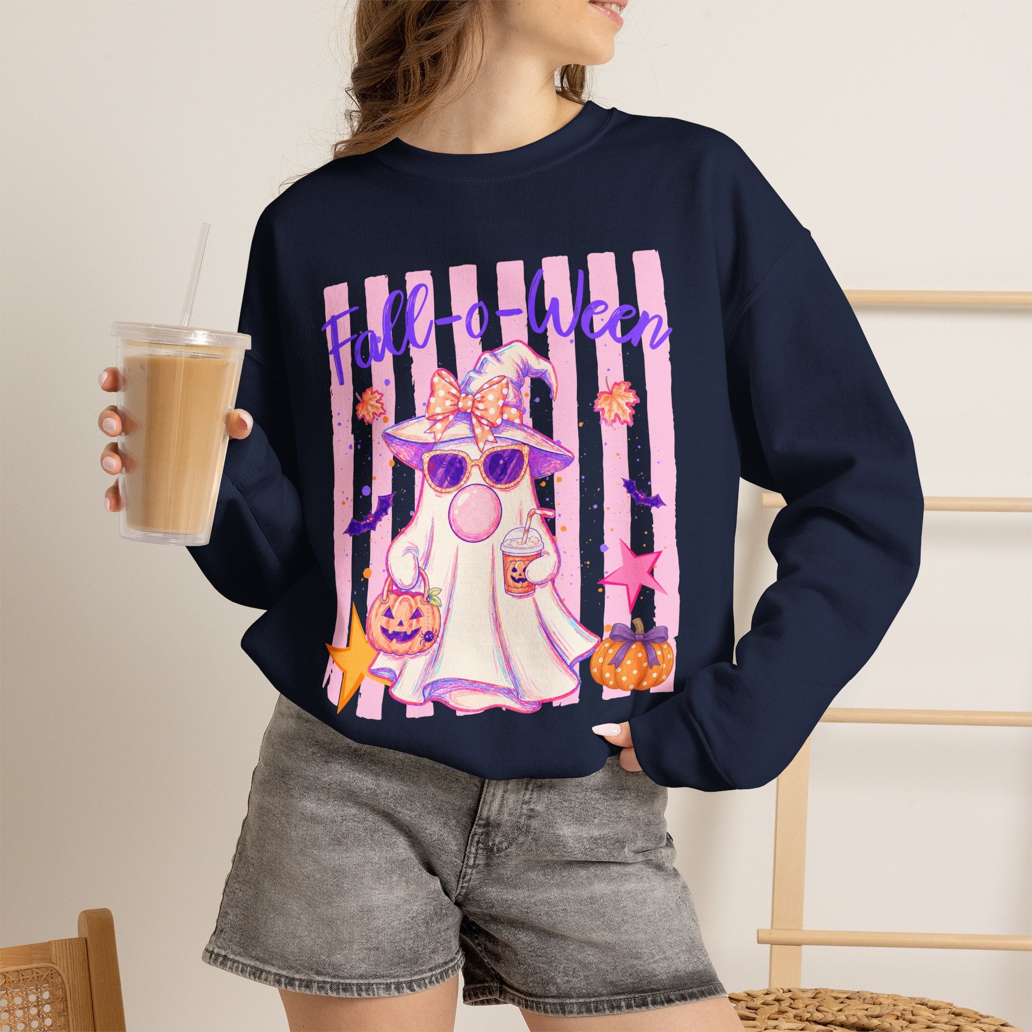 Fall-o-Ween Ghost Sweatshirt – Cute Pastel Halloween Crewneck